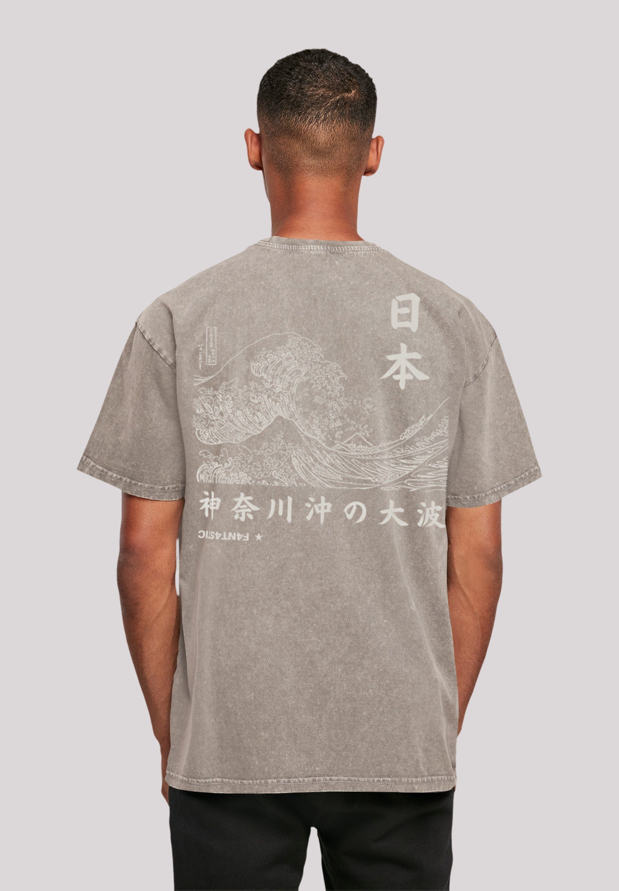F4NT4STIC T-Shirt Kanagawa Welle Print Asphalt