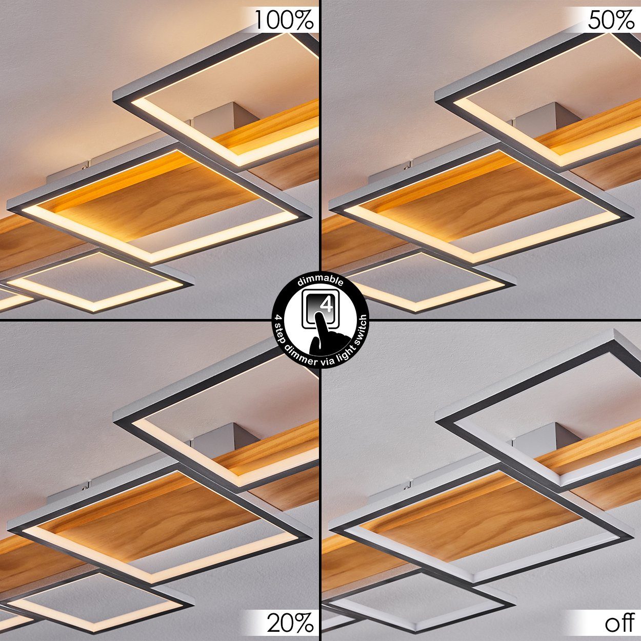 hofstein Deckenleuchte Deckenlampe aus Metall/Holz/Kunststoff in Silberfarben/Natur/Weiß, LED fest integriert, 3000 Kelvin, dimmbar über Lichtschalter, 5700 Lumen, LED 42 Watt