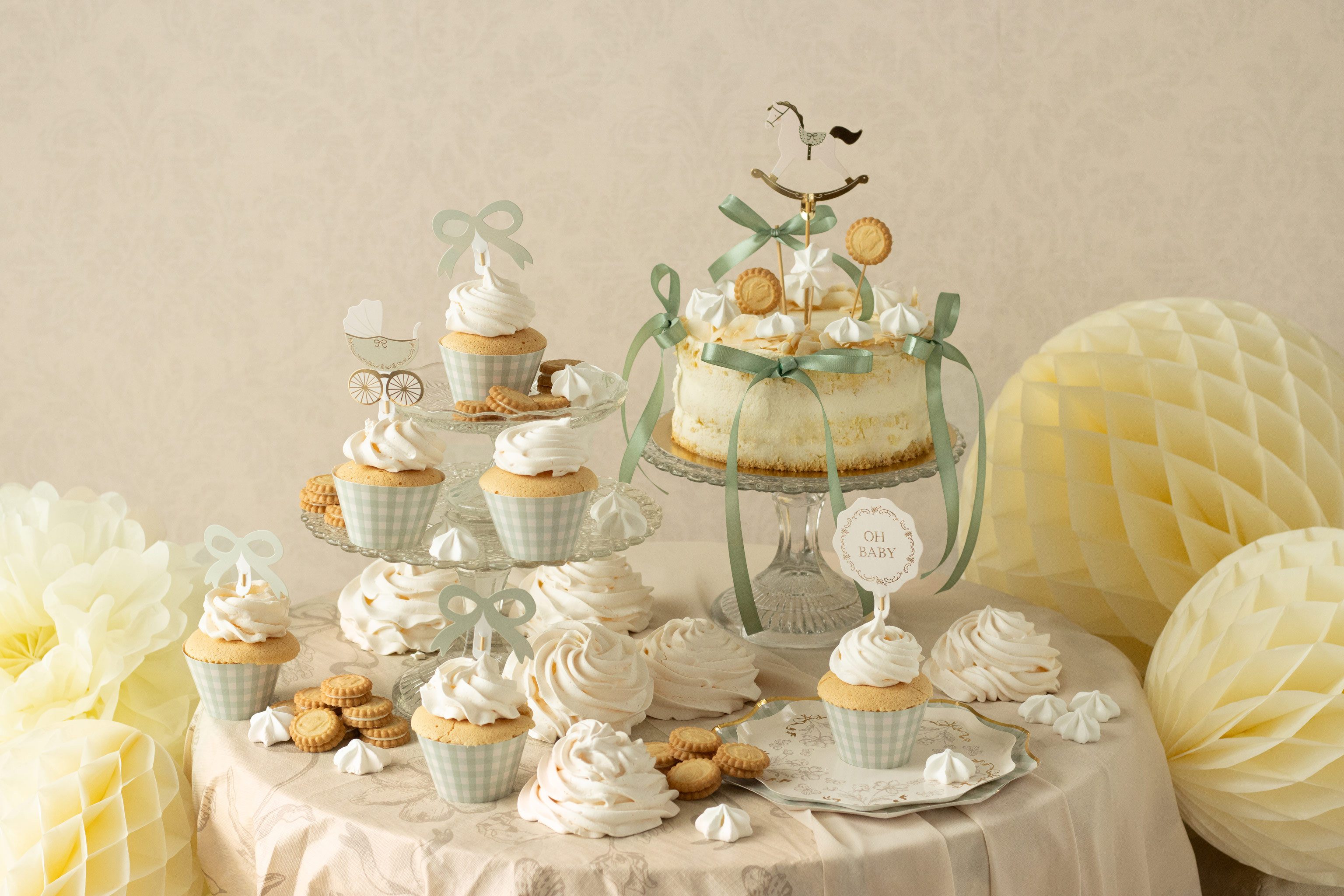 partydeco Muffinform, Cupcake Förmchen & Toppers Deko Oh Baby 12er Muffin-Set Salbeigrün