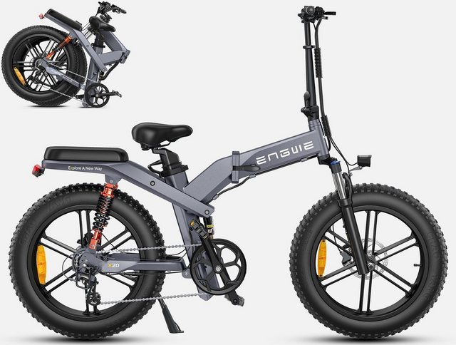 REDOM E-Bike E-Fahrrad Elektrofahrrad Elektro Fahrrad E Bike EBike 20 Zoll klappbar, 8 Gang, Kettenschaltung, Heckmotor, (25km/h Reichweite 76 km ohne Straßenzulassung, Mountainbike, E-Mountainbike, mit 8-Gang-Kettenschaltung, 250w Bürstenloser Motor, 48V 22,2Ah, Hinterradmotor), Fahrrad mit 2 Batterie Federgabel Mittelfederung Hinterradfederung