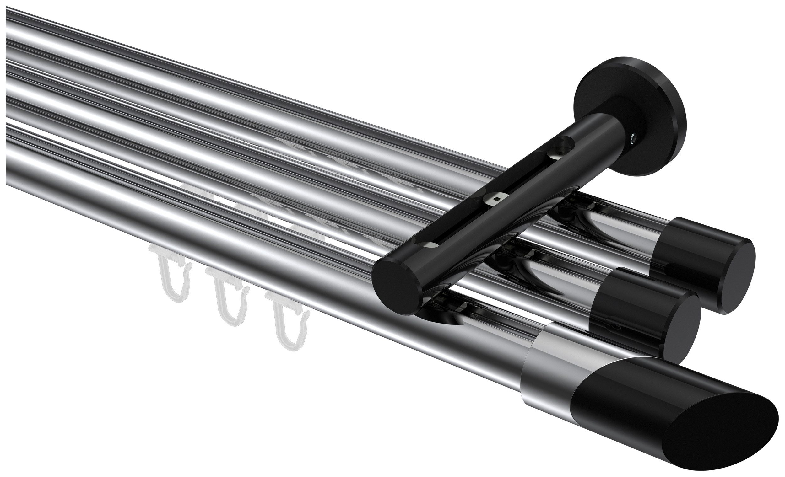 INTERDECO Innenlaufschiene Siteno Verano, Ø 20 mm, 3-läufig, Fixmaß, kürzbar, Wandmontage, Aluminium, Chrom / Schwarz / Bicolor