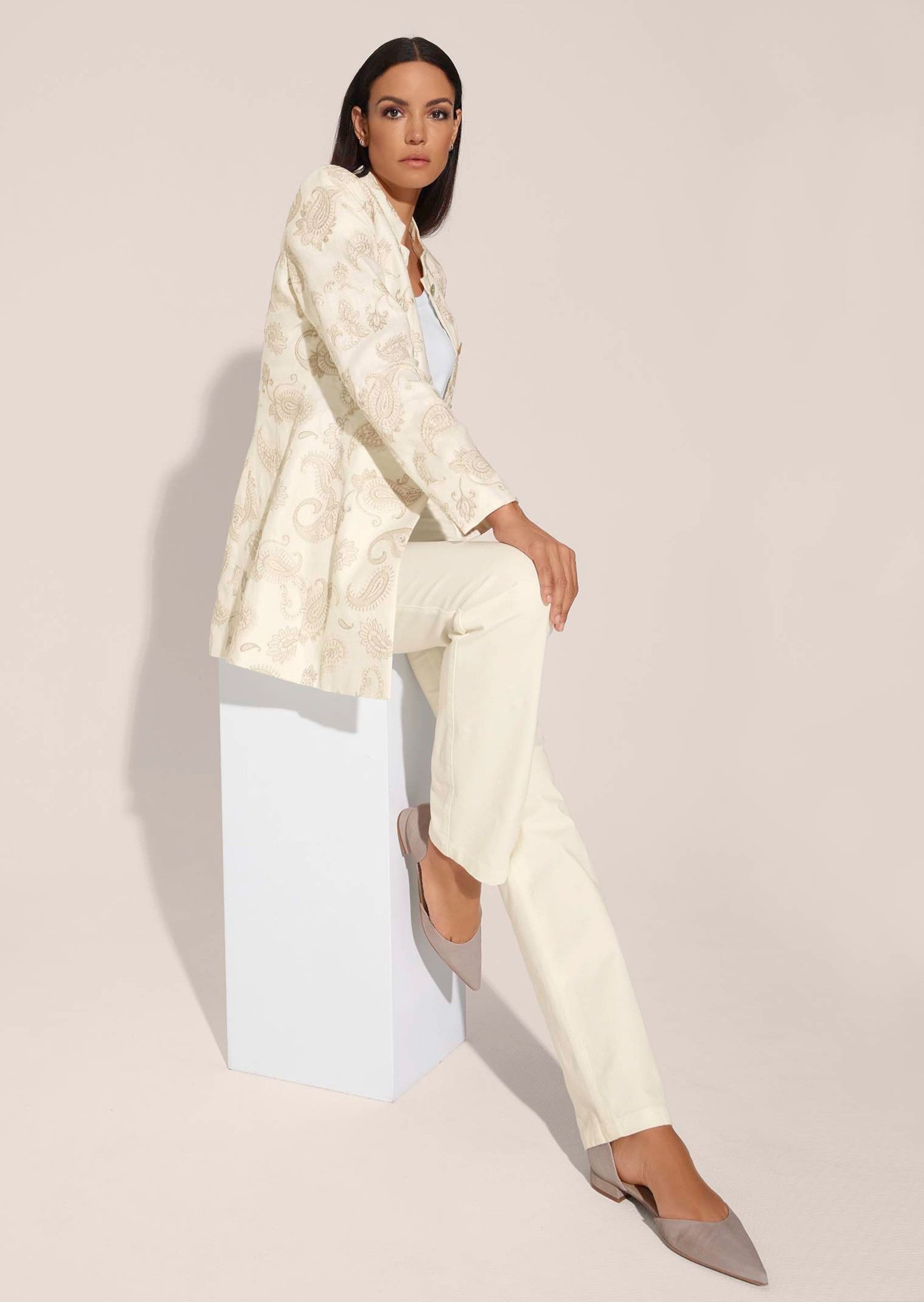 MADELEINE Longblazer Leinen-Gehrdock mit Unikat-Stickerei