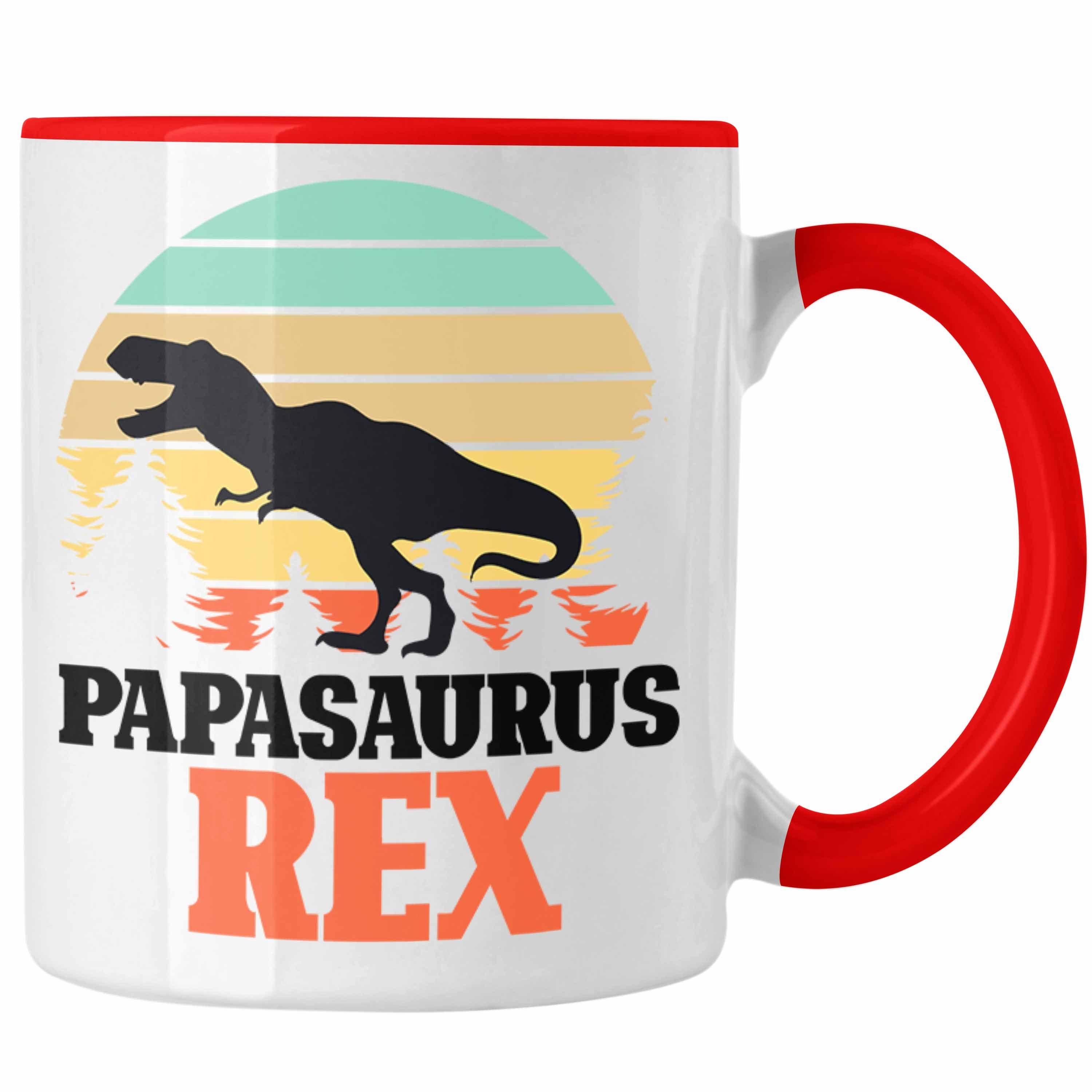 Trendation Tasse Papasaurus Lustiges Rex Vatertag Gesche für Papa Geschenk Tasse Vater Rot