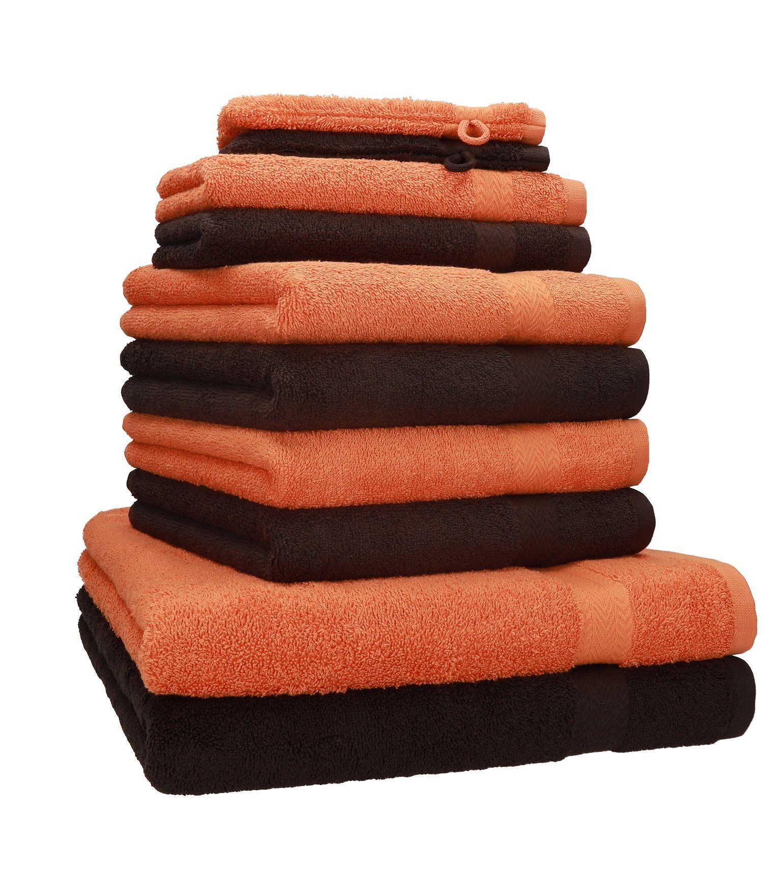 (10-tlg) 10-TLG. Baumwolle, Farbe Set Handtuch Dunkelbraun, 100% Betz Premium Orange & Handtuch-Set