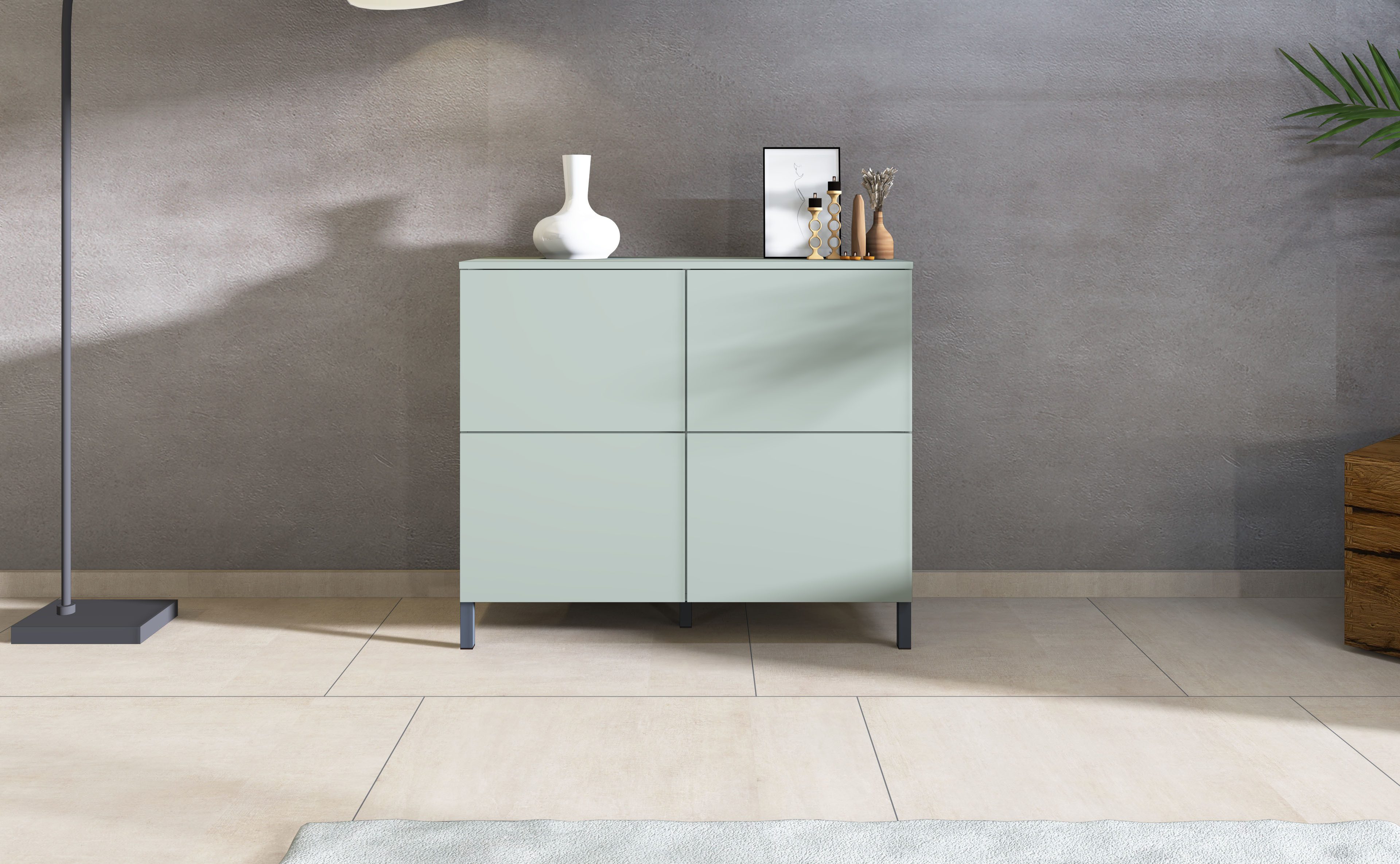 borchardt Möbel Kommode Haama, Sideboard mit Metallfüßen, Push-to-open-Technik, Breite 93 cm, Drucköffner (Push-To-Open), höhenverstellbarer Einlegeboden
