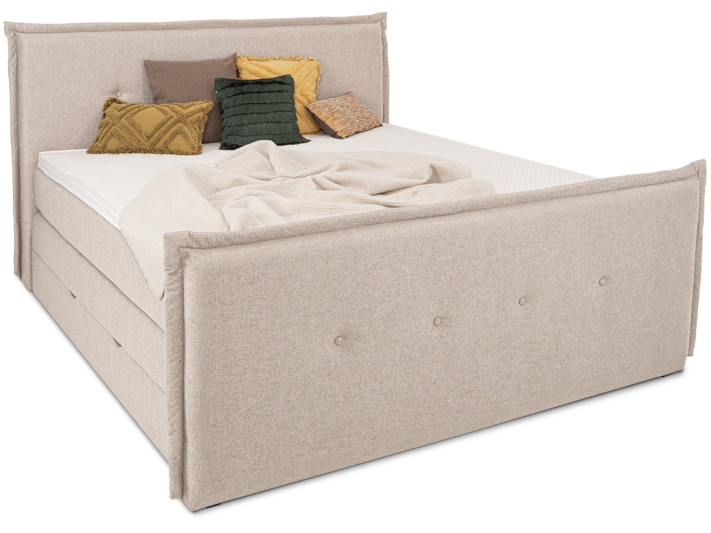 wonello Boxspringbett 6 wonello Kaltschaum-Topper und Taschenfederkern-Matratzen Skara, cm mit beige