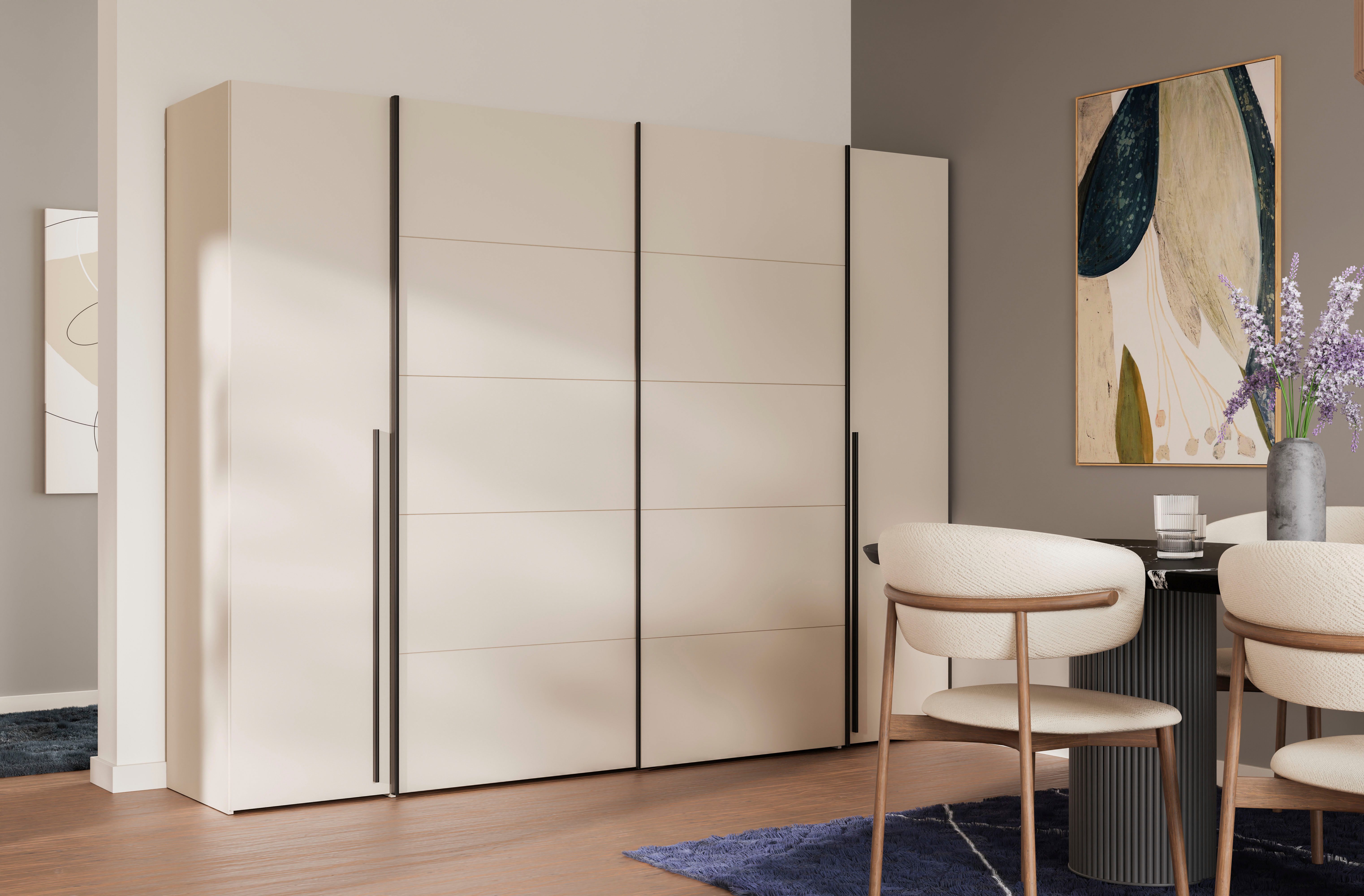 FORTE Kleiderschrank Narago, Kombischrank, modernes Design (B/H/T ca. 270/210/61cm, auch mit Premiumausstattung) Kombination aus Schwebetüren mit seitlichen Drehtüren, Made in Europe