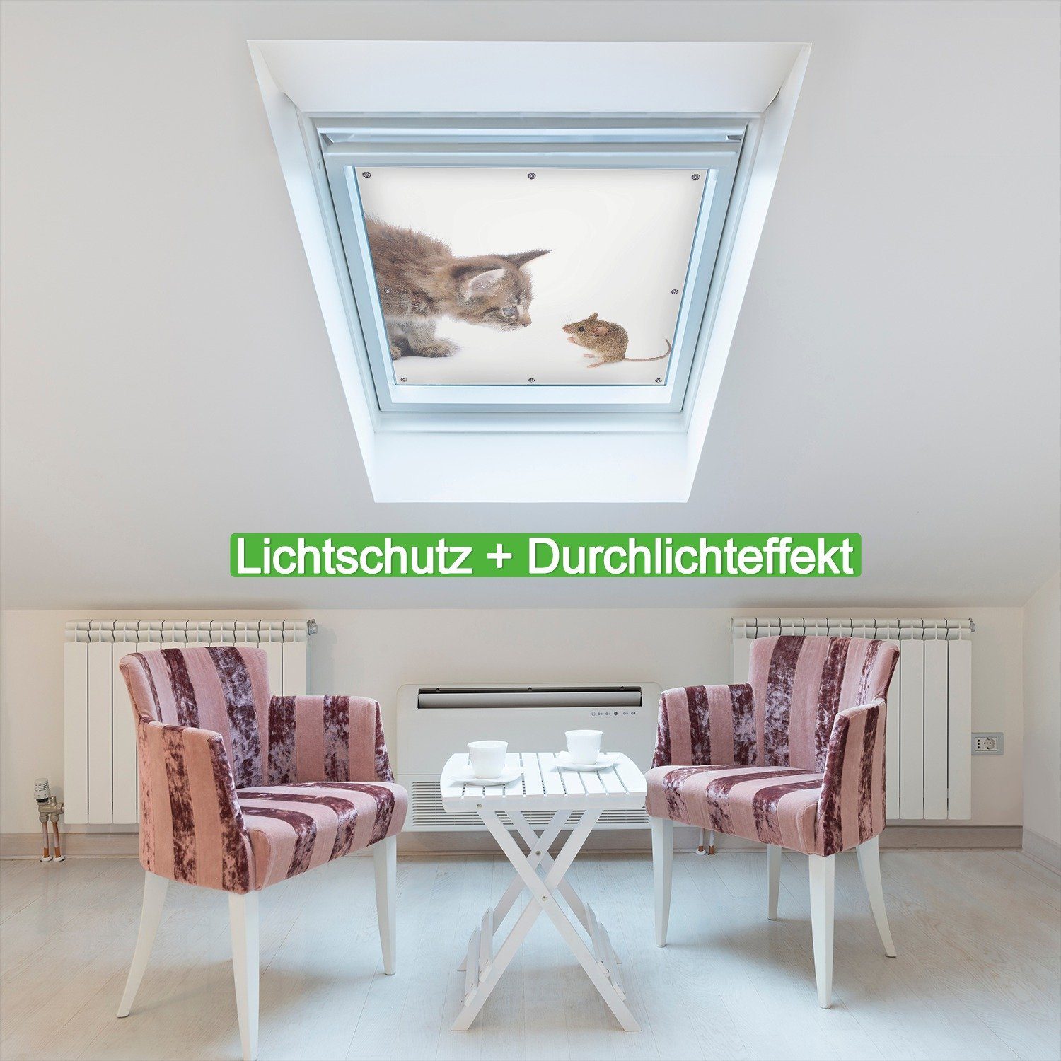 beim und Sonnenschutz wiederablösbar Spielen und mit Saugnäpfen, Katze wiederverwendbar Maus - weißer Wallario, blickdicht, Hintergrund,