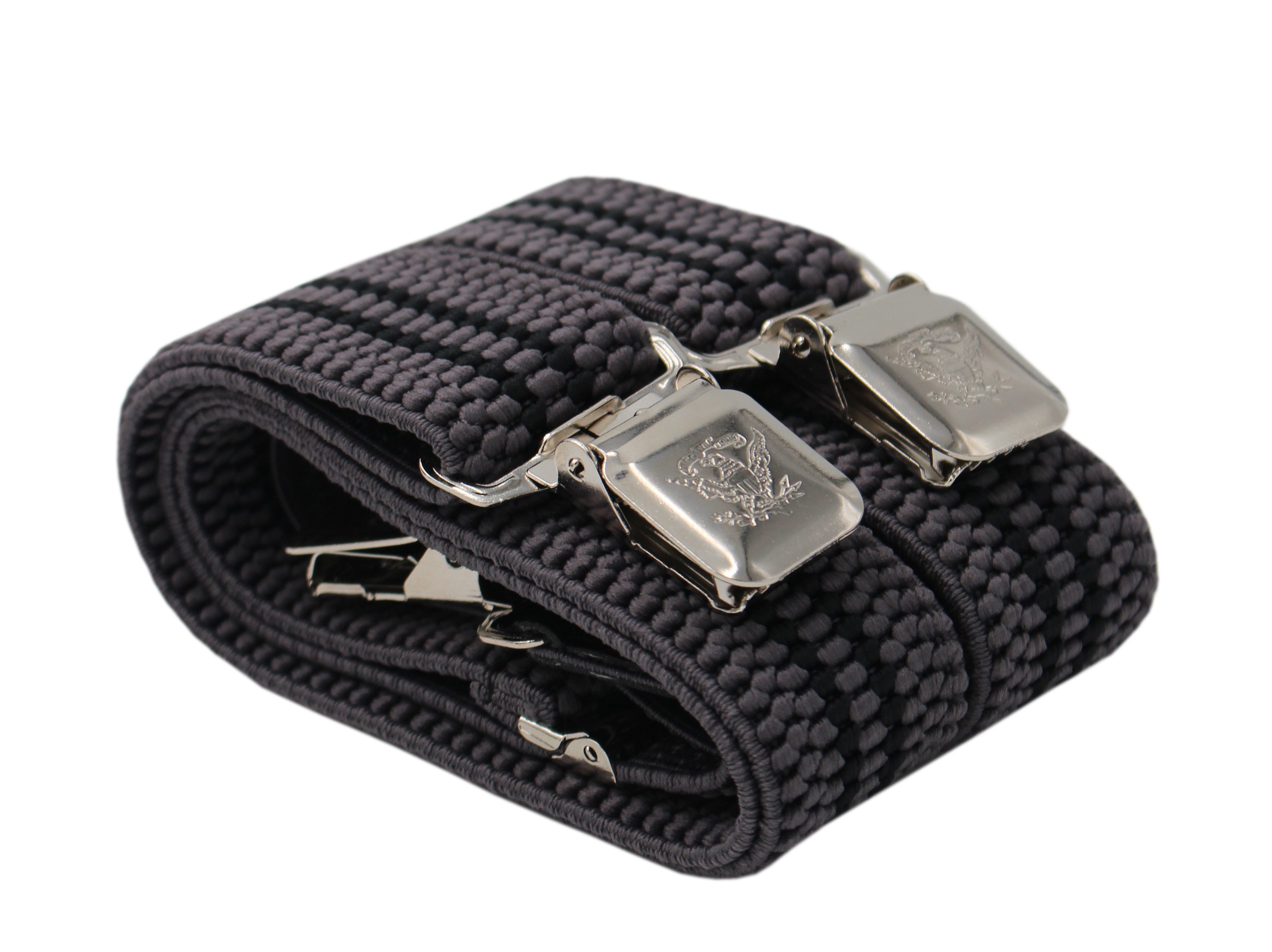 Fabio Farini Hosenträger 4cm Breites Y-Design verstellbar mit extra starken Clipverschluss, Grau (schwarze Streifen)