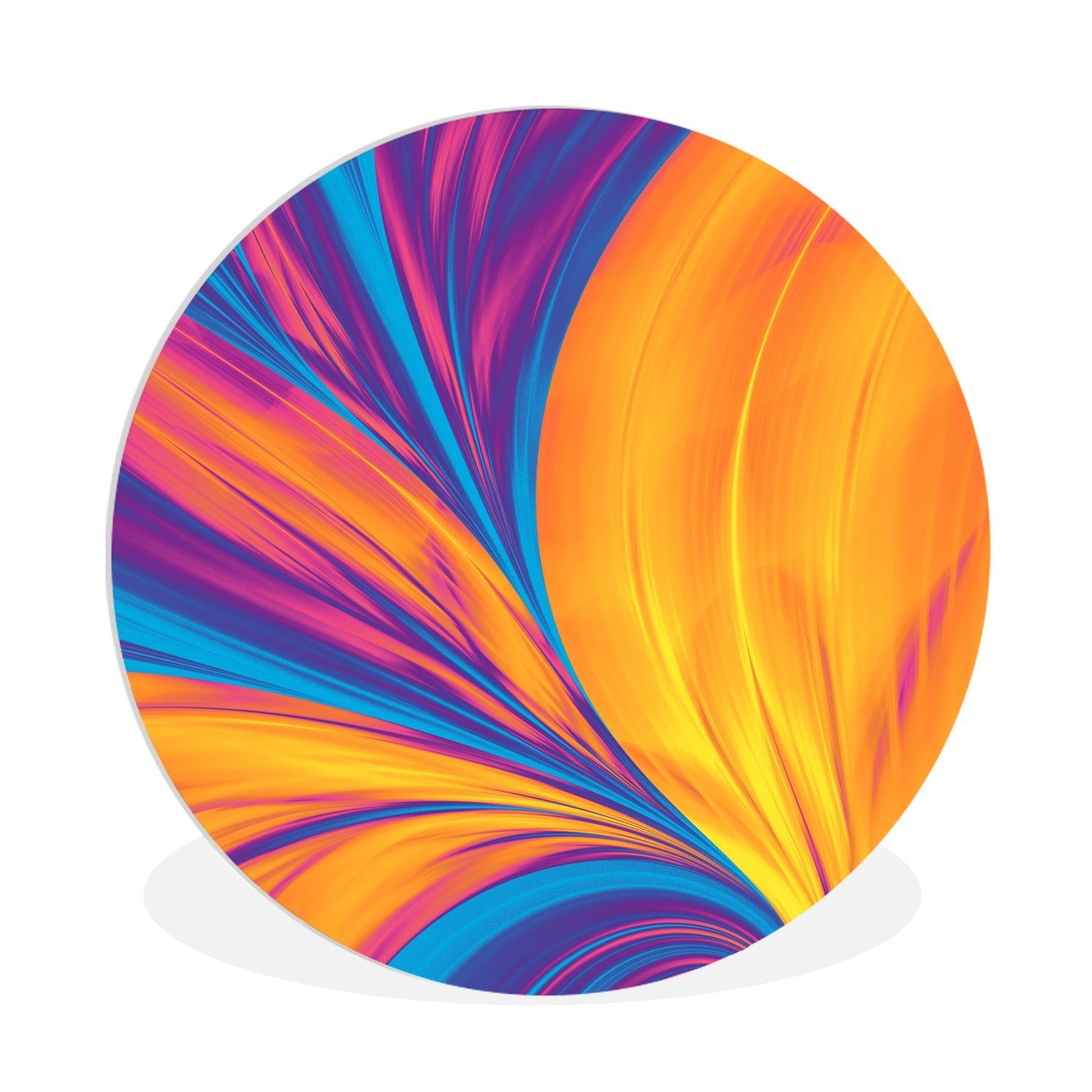 MuchoWow Gemälde Federn - Regenbogen - Neon - Abstrakt, Fotodruck (1 St), Kreis Wanddekoration, Rundes Wandbild, 30x30 cm