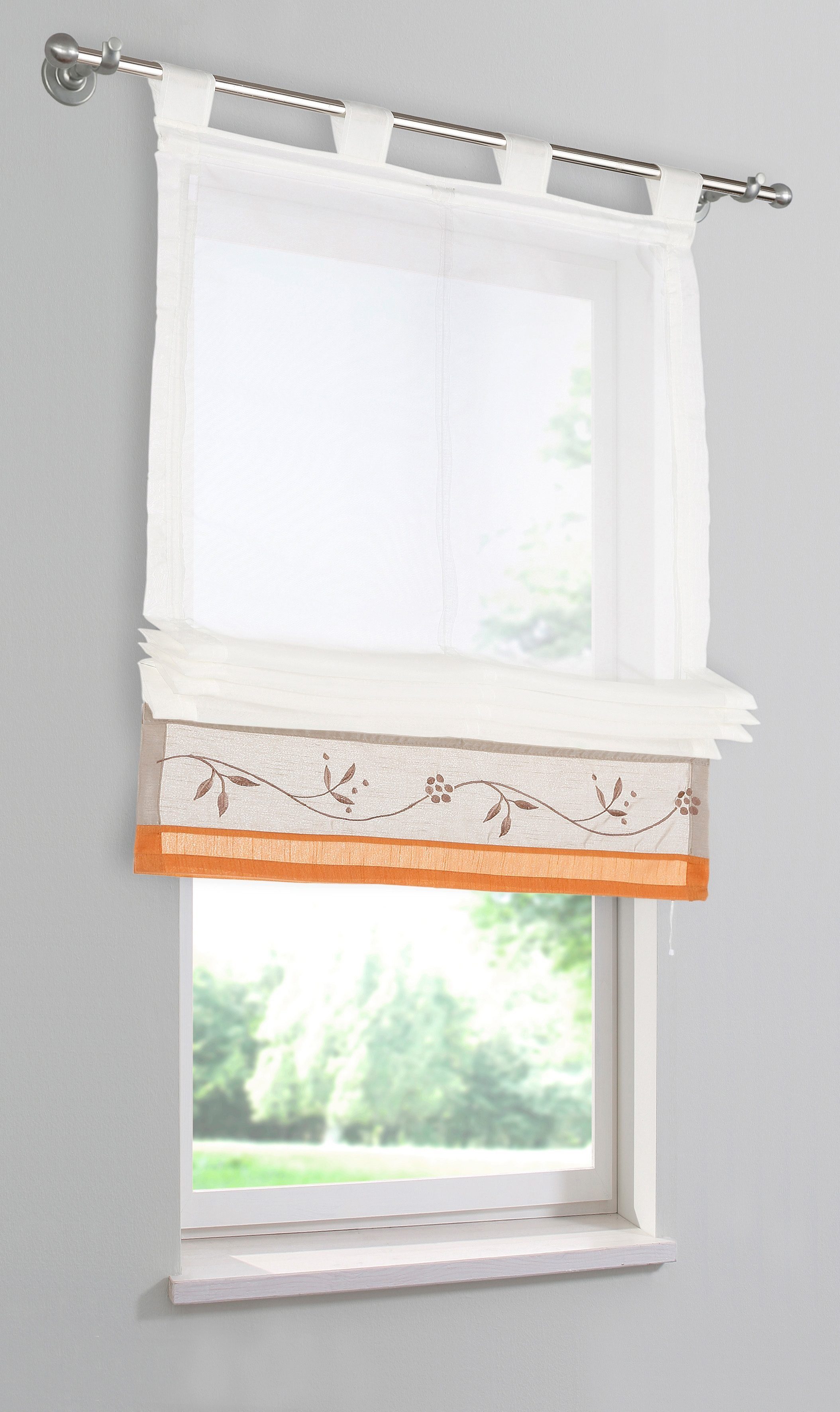 Raffrollo Sorel, my home, mit Polyester kürbis Schlaufen, Transparent, Bestickt