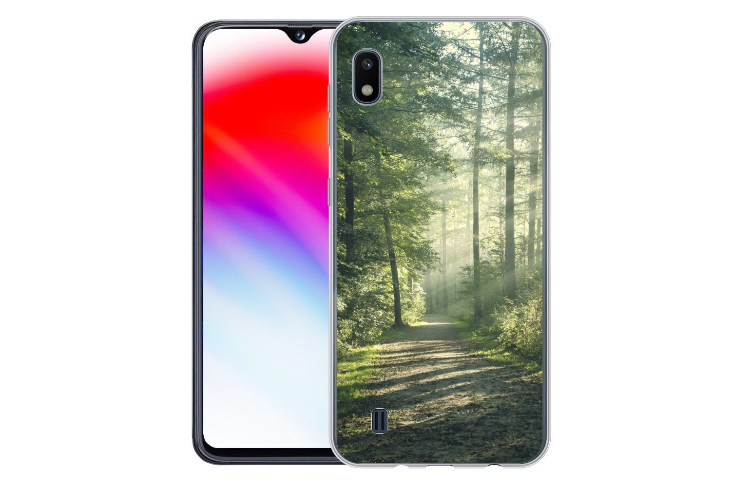 MuchoWow Handyhülle für Samsung Galaxy A10 Wald - Weg - Sonne - Bäume - Grün - Natur, Smartphone-Bumper, Print, Handy Schutzhülle Dünn