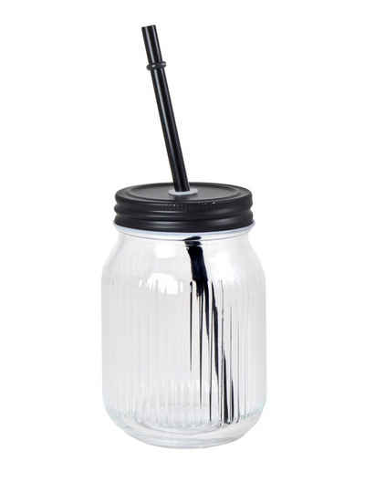 KS-Direkt Gläser-Set Trinkglas + Schraubdeckel + Strohhalm 0,45L Glas Trinkglas Trinkbecher, mit Strohhalm