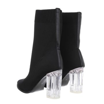 Ital-Design Damen Abendschuhe Elegant High-Heel-Stiefelette Blockabsatz High-Heel Stiefeletten in Schwarz