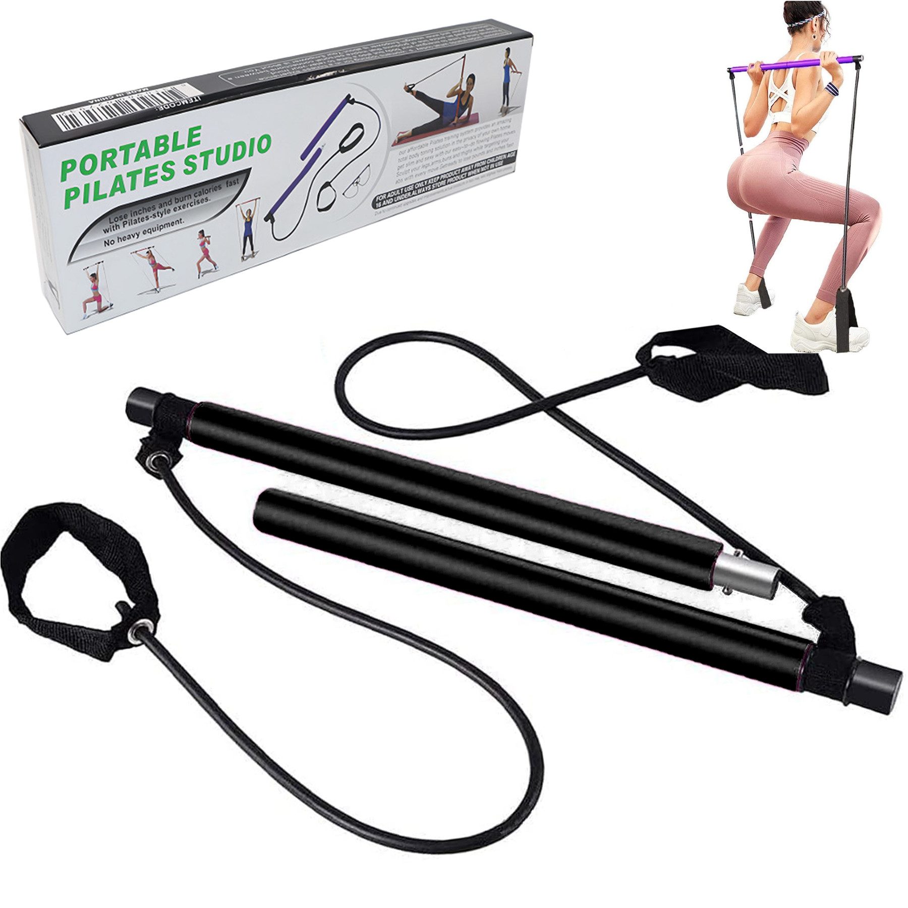 Mutig Gymnastikstäbe Pilates Bar mit Widerstandsband,Bodybuilding Yoga Gymnastikstäbe (mit FuBschlaufe,Gymnastikstabe Ideal fiir zu Hause, Ganzkörpertraining, Sit-Up, Fitnessstudio, Stretch, Sculpt, Twisting)