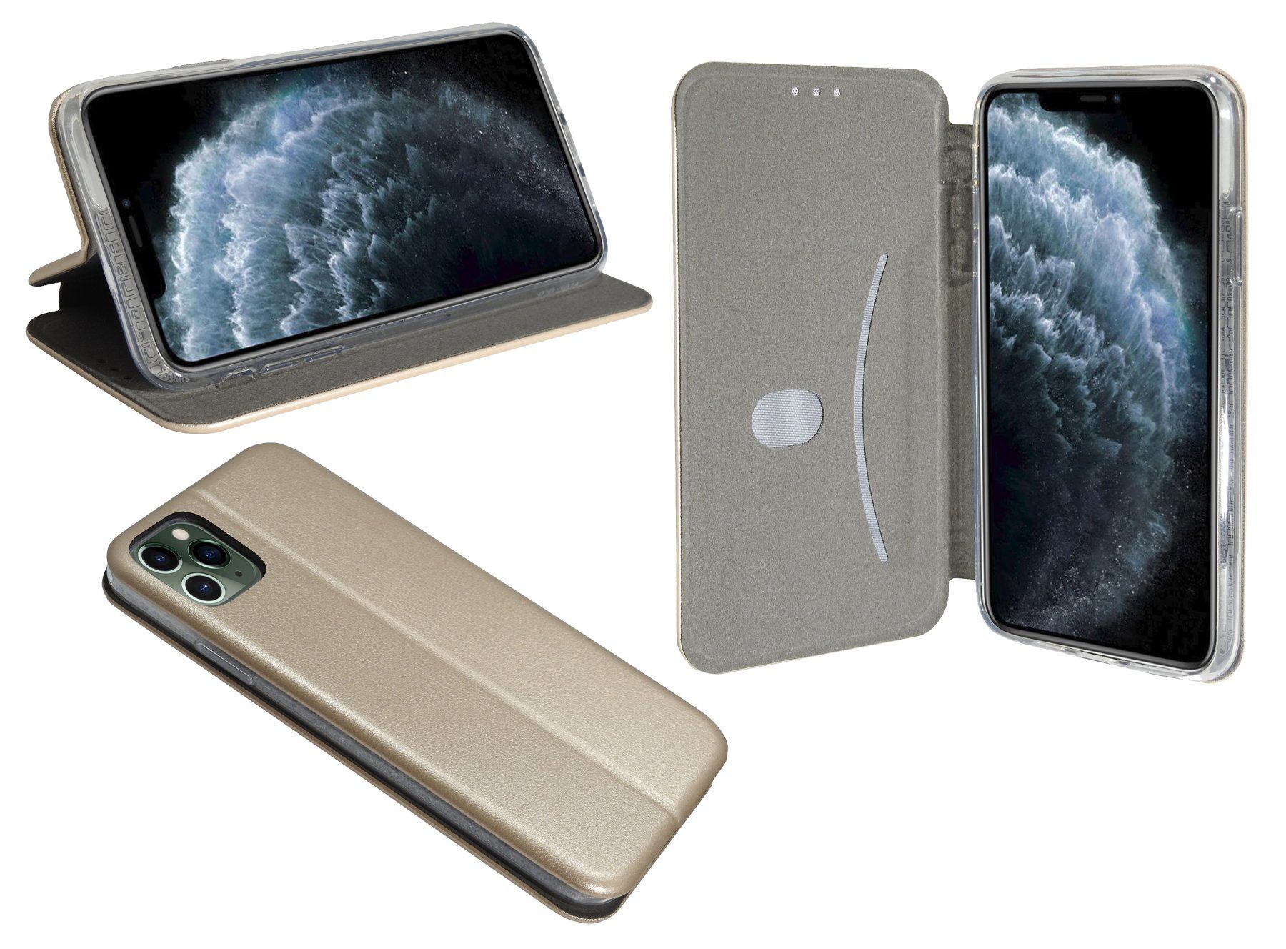 cofi1453 Handyhülle Hülle Tasche für Apple iPhone 11 Pro, Kunstleder Schutzhülle Handy Wallet Case Cover mit Kartenfächern, Standfunktion Schwarz
