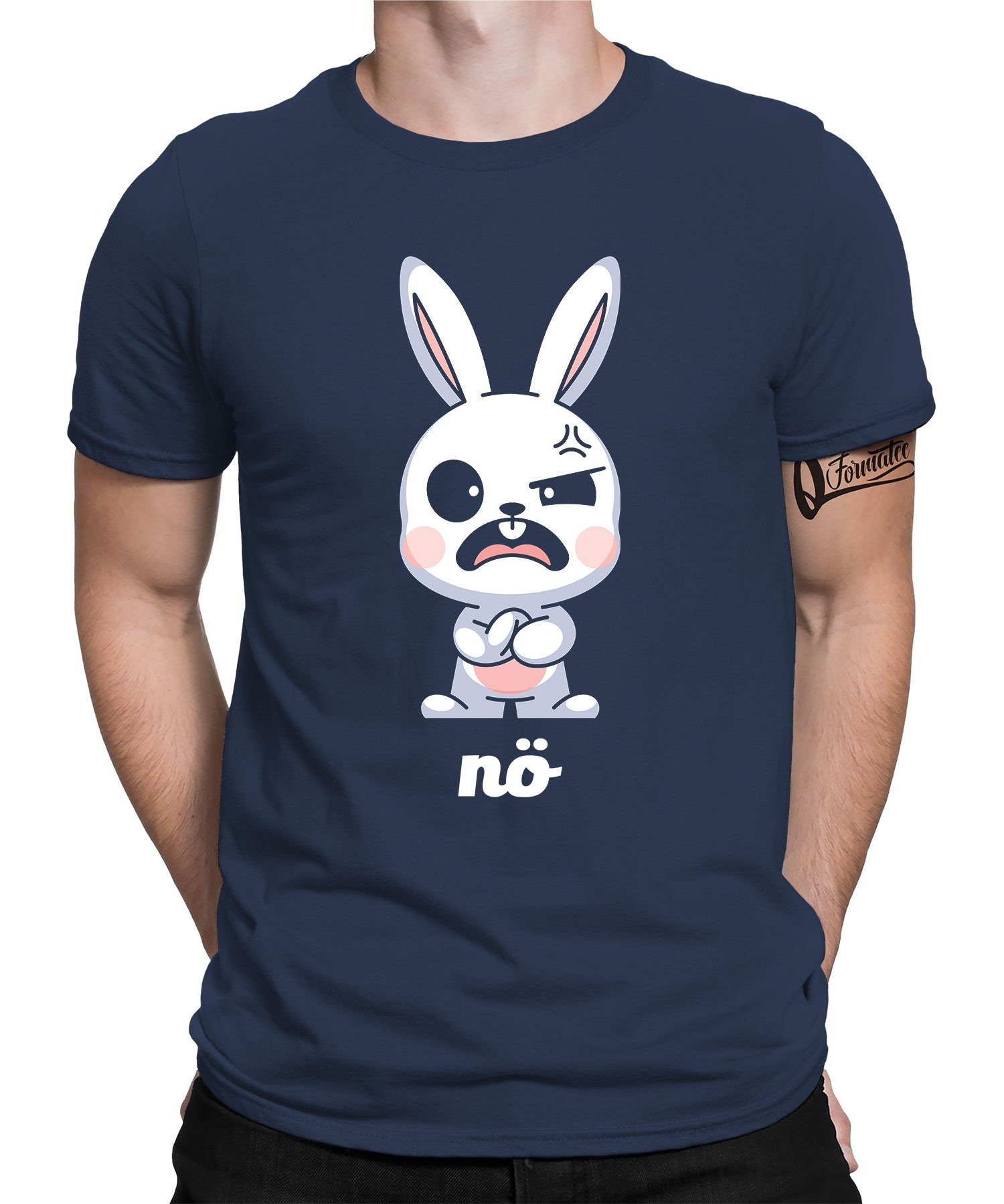 Quattro Formatee Kurzarmshirt Hase Kaninchen Nö - Lustiger Spruch Statement Herren T-Shirt (1-tlg) Navy Blau