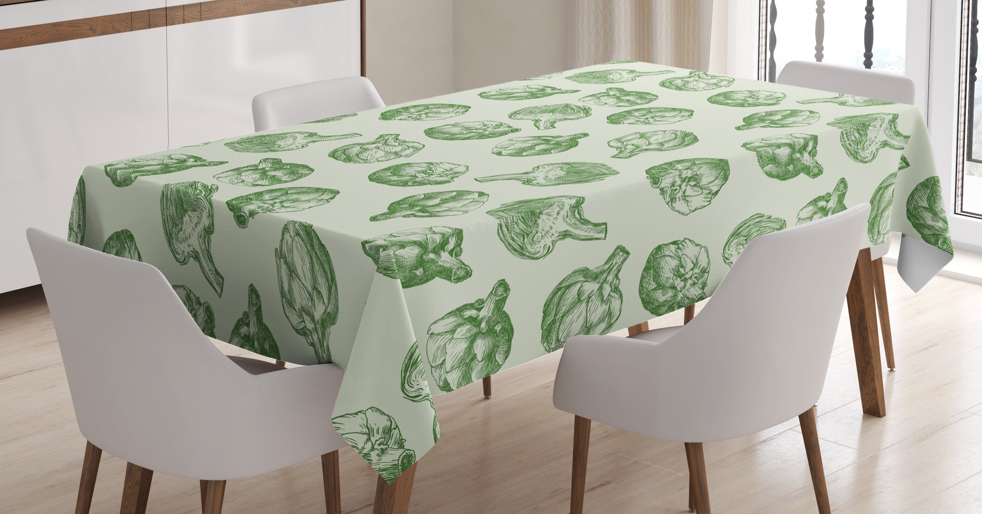 Abakuhaus Tischdecke Farbfest Waschbar Für den Außen Bereich geeignet Klare Farben, Artischocke Grün und frische Lebensmittel