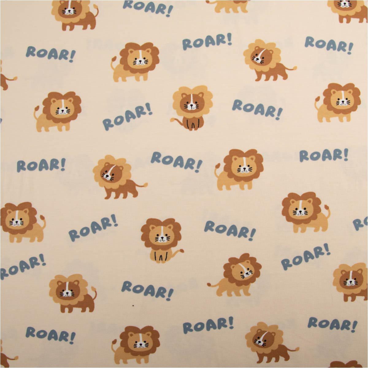 SCHÖNER LEBEN. Stoff Jersey Stoff Meterware Baumwolljersey Löwen ROAR! ecru 148cm beige, allergikergeeignet