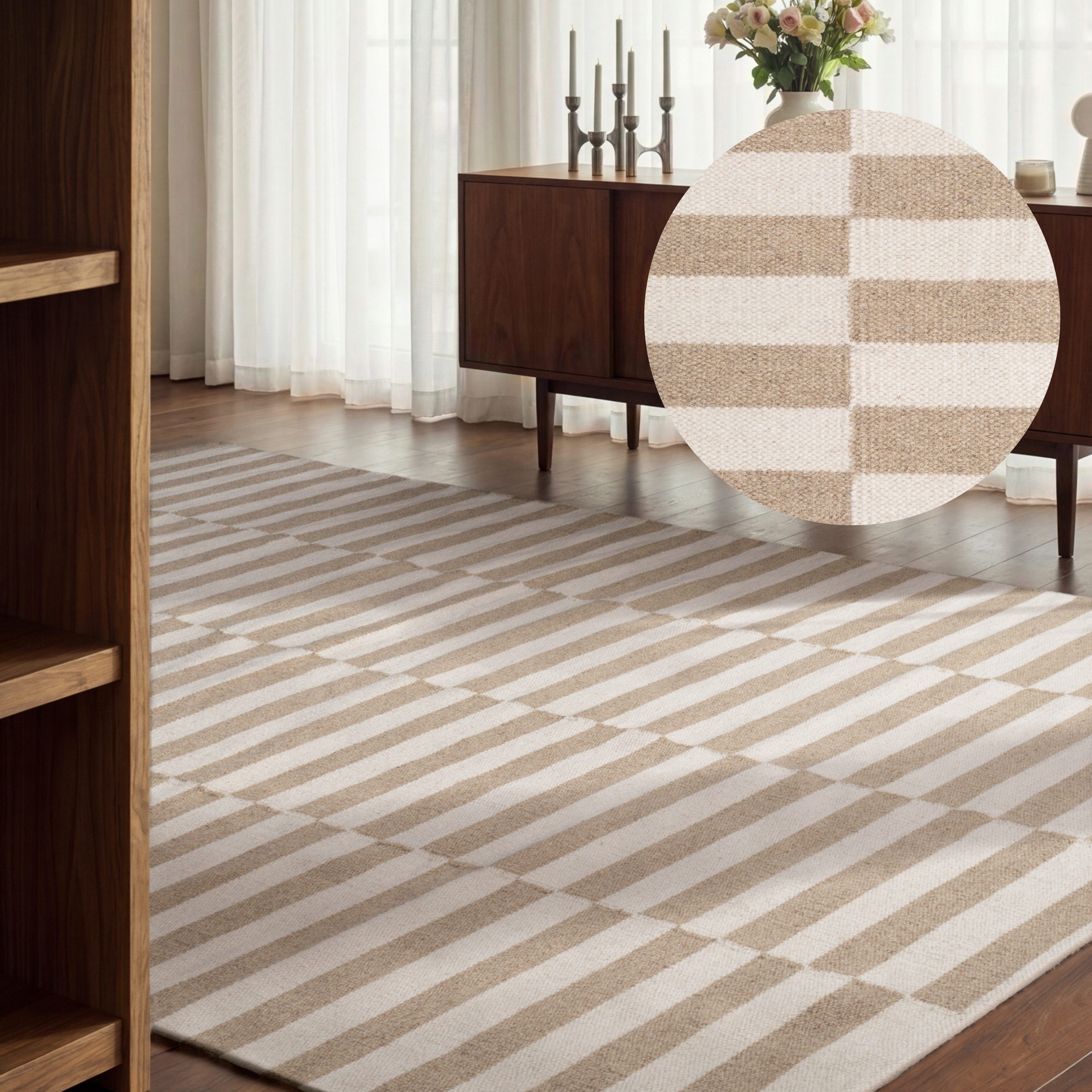 HANSE Home Wollteppich Vika, schwarz-weiss, rechteckig, Höhe: 5 mm, Handgewebt, Wolle, Natur, Läufer, Wohnzimmer, Schlafzimmer, Streifen