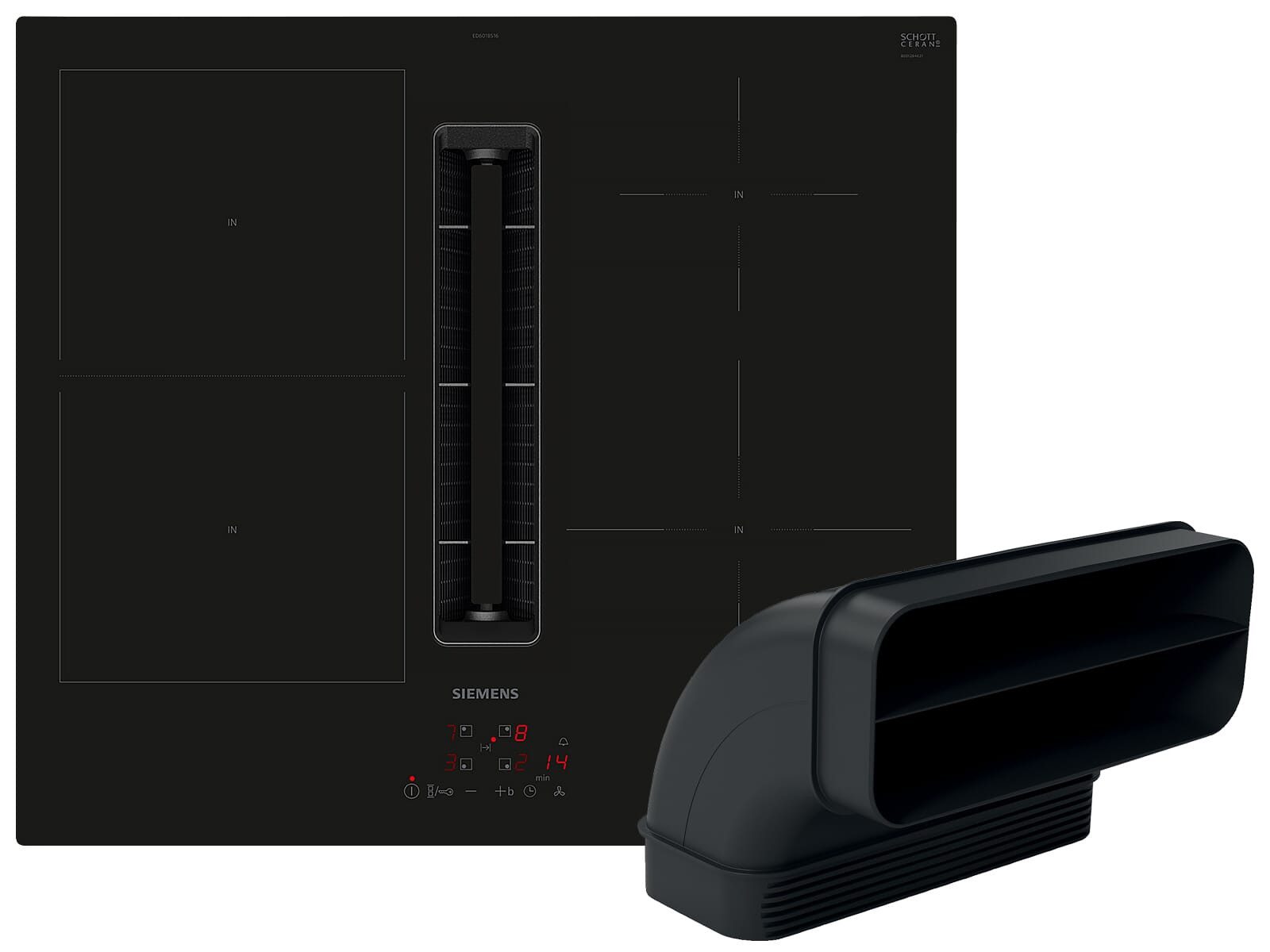 SIEMENS Kochfeld mit Dunstabzug ED601BGA7, Powerboost-Funktion, Timer, TouchControl-Bedienung