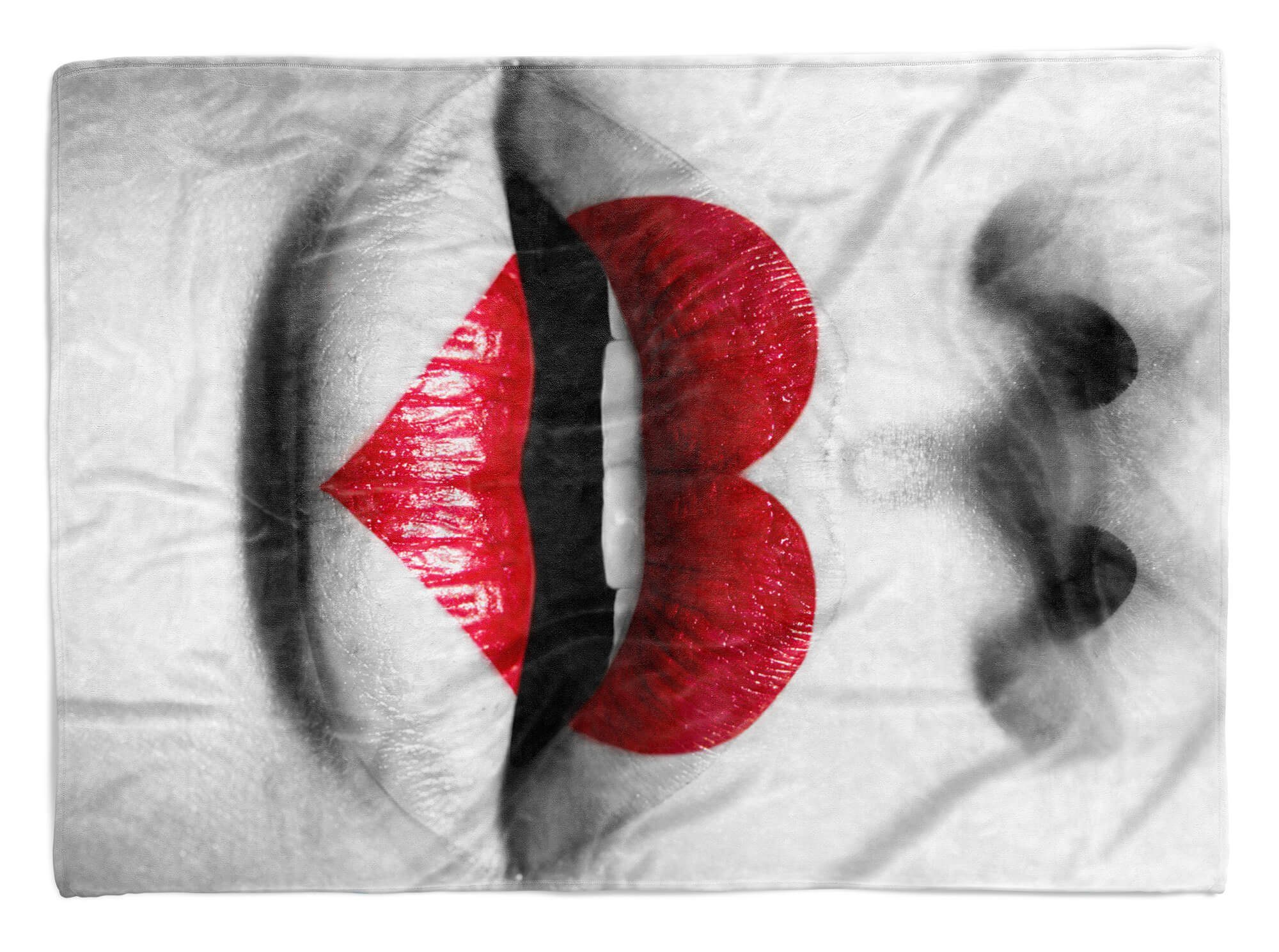 Sinus Art Handtücher Handtuch Strandhandtuch Saunatuch Kuscheldecke mit Fotomotiv Lippen Herz Sexy L, Baumwolle-Polyester-Mix (1-St), Handtuch