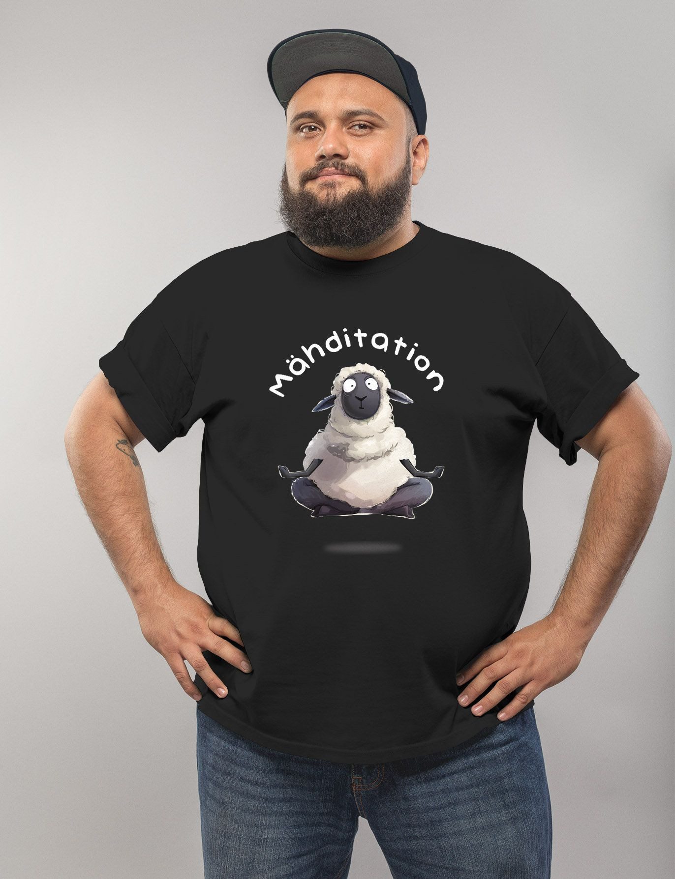 MoonWorks Print-Shirt Herren T-Shirt Mähditation Meditation Yoga Schaf Wort günstig online kaufen