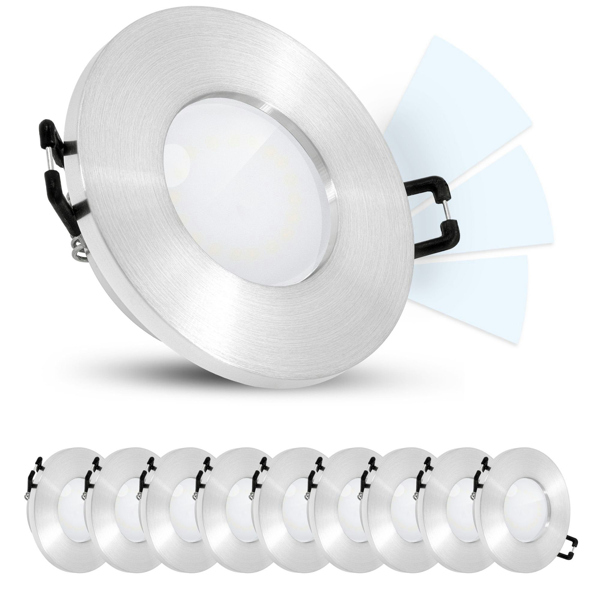 linovum LED Einbaustrahler 10er Set fourSTEP LED Einbauleuchten Bad IP65 neutralweiss 5W 230V, Leuchtmittel inklusive, Leuchtmittel inklusive