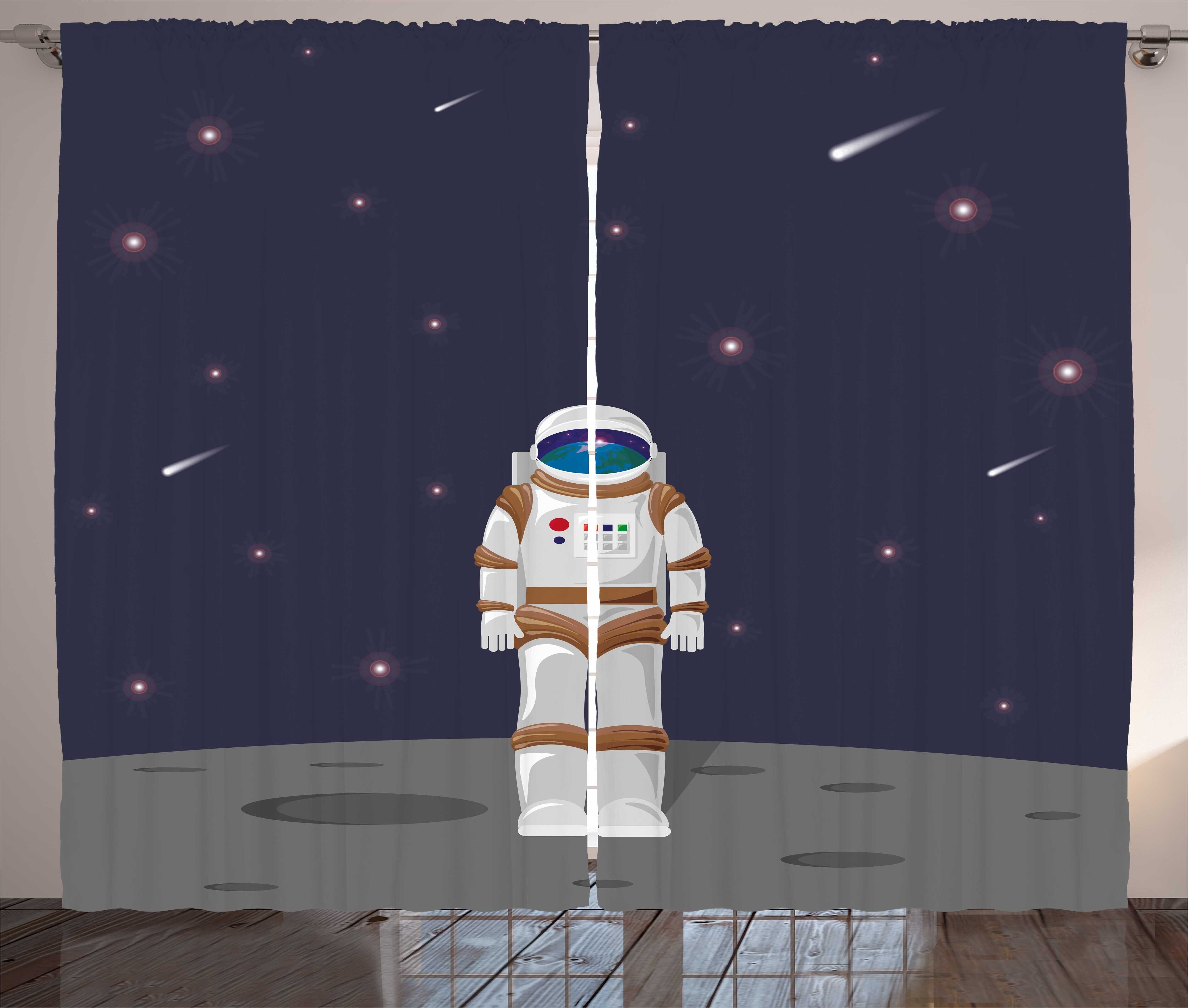 Gardine Schlafzimmer Kräuselband Vorhang mit Schlaufen und Haken, Abakuhaus, Reise Astronaut auf Mond Kosmische Kunst
