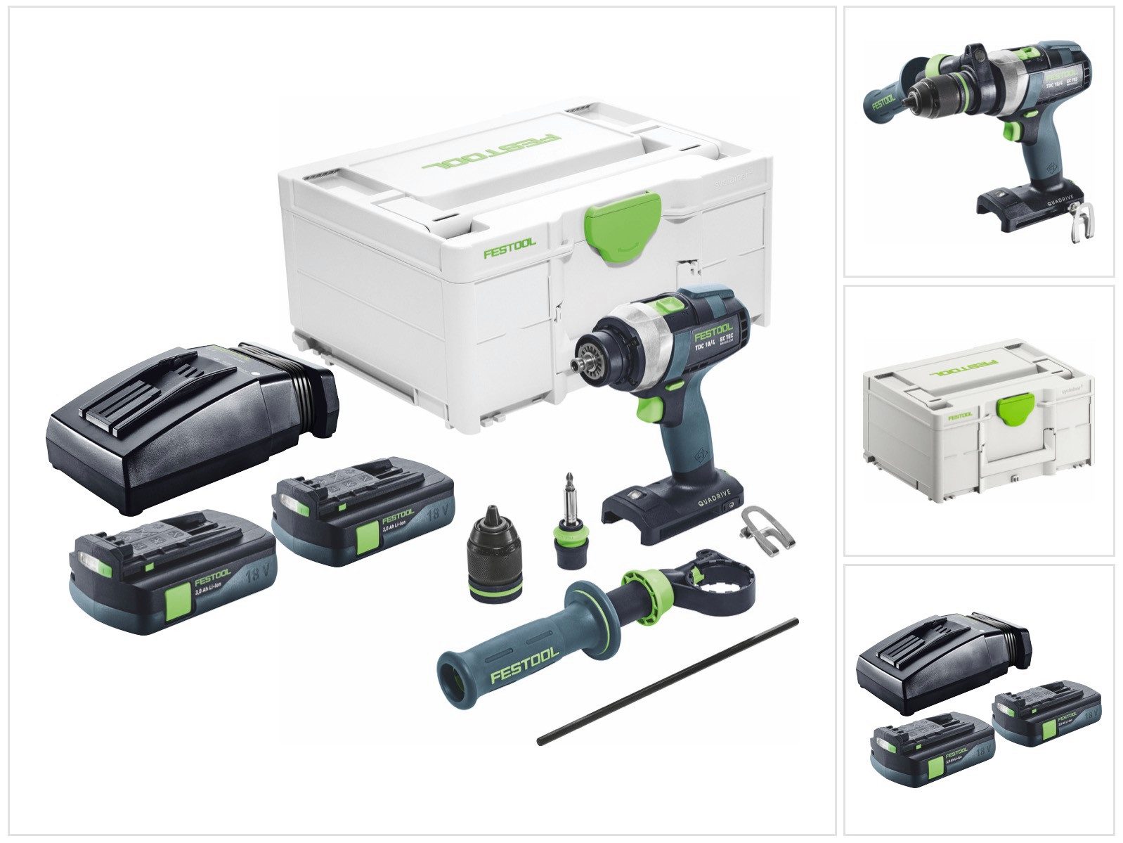 FESTOOL Säulenbohrmaschine TDC 18/4 I-Basic Akku Bohrschrauber 18 V 75 Nm Brushless + 2x Akku 3