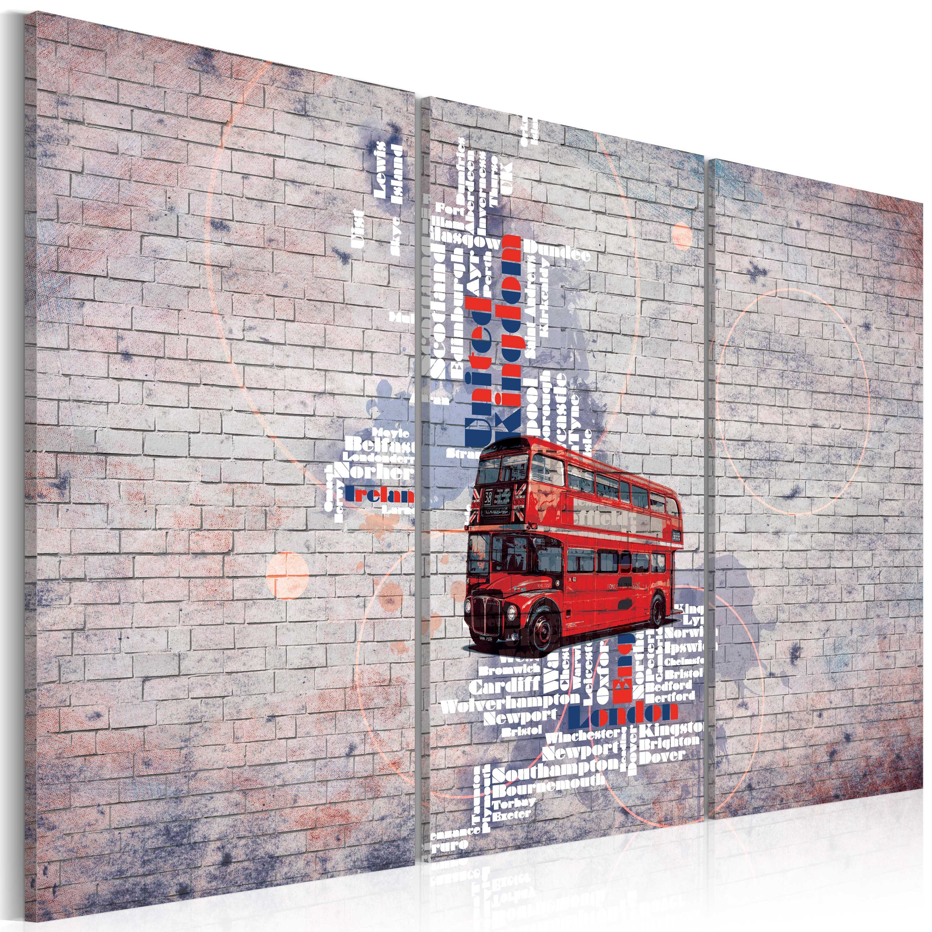 Artgeist Wandbild Rund um Großbritannien mit dem Routemaster - Triptychon