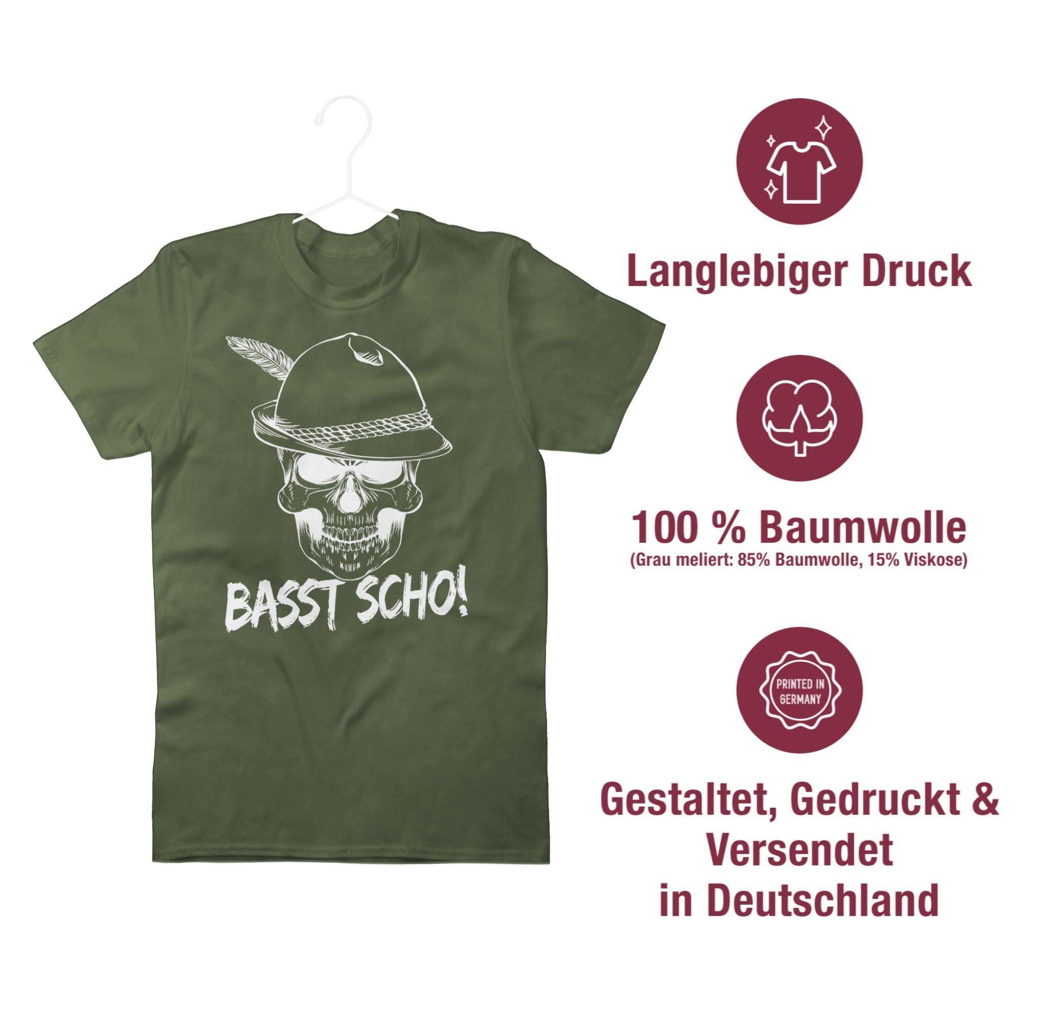 Shirtracer Grün für Basst Herren 2 Mode Army Totenkopf scho! T-Shirt Oktoberfest