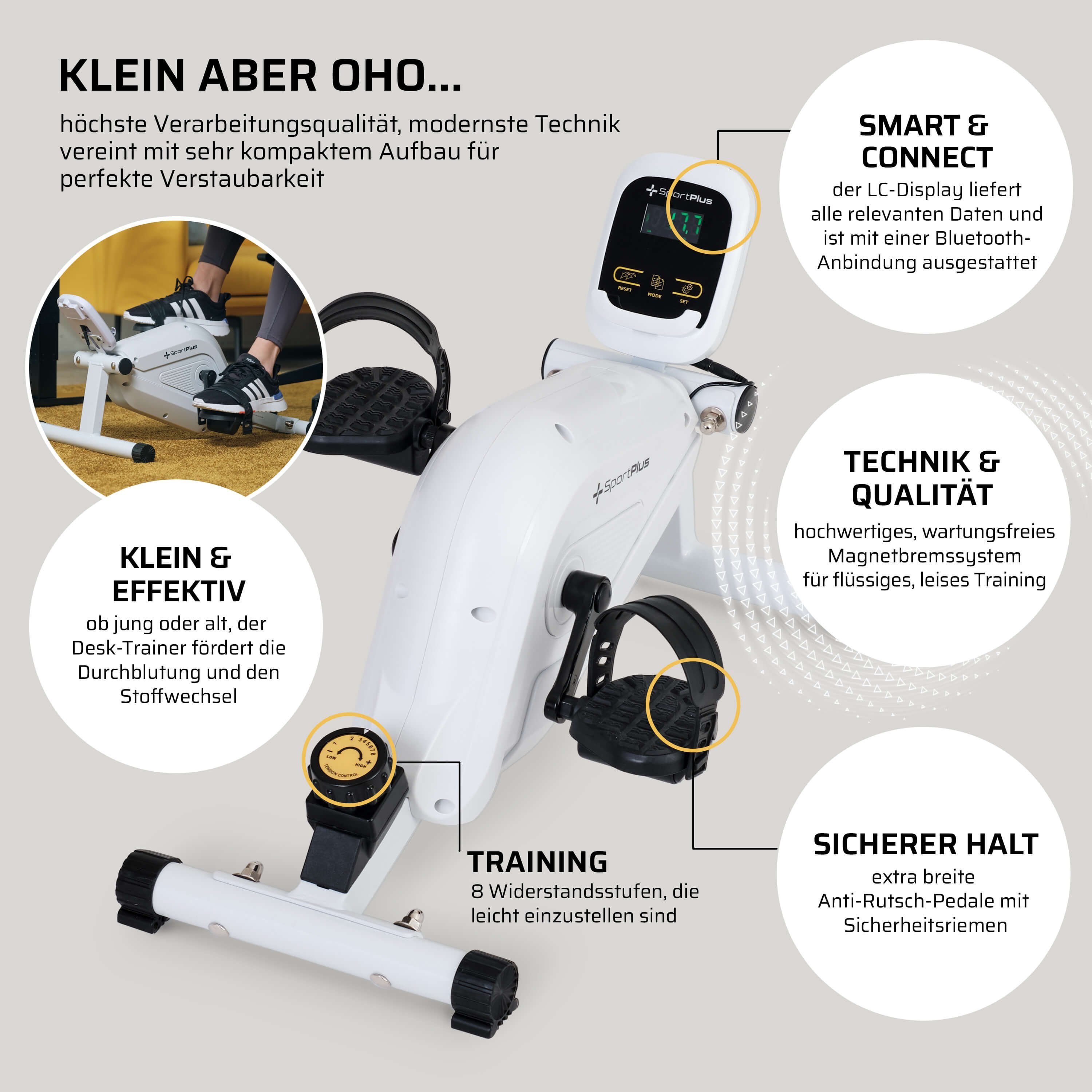 Beintrainer Heimtrainer SP-HT-0001-W-iE SP-HT-0001-W-iE, Mini-Heimtrainer, SportPlus Trainingscomputer, inkl. kleiner