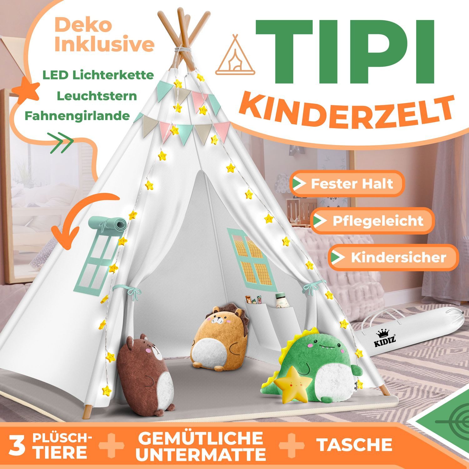 KIDIZ Spielzelt Tipi Zelt für Kinder aus Baumwolle 100x100x160cm Kinderzelt günstig online kaufen