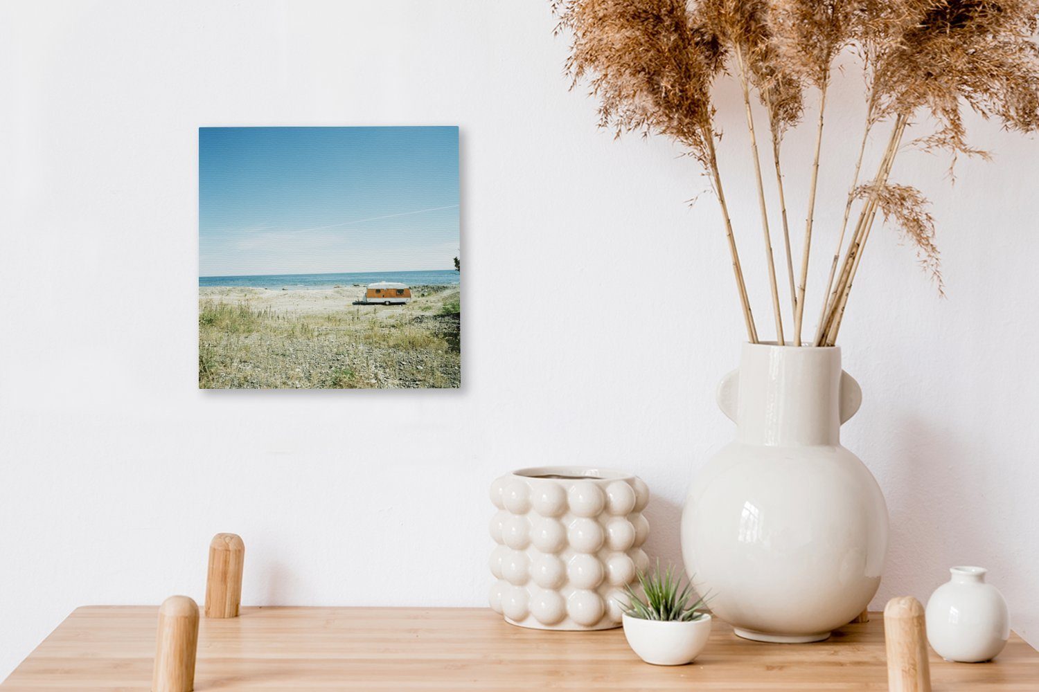 OneMillionCanvasses® Leinwand (1 Wohnwagens für St), eines Strand, am Bilder Buntes Schlafzimmer Leinwandbild Wohnzimmer Bild