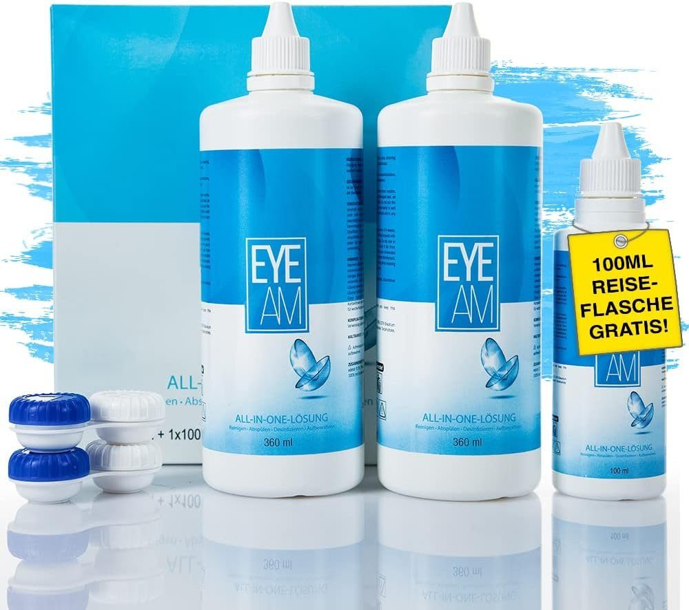 EyeAm Kontaktlinsenflüssigkeit All-In-One Lösung für das Reinigen von weichen Kontaktlinsen, 1 x 100ml GRATIS Reise-Flasche im Set