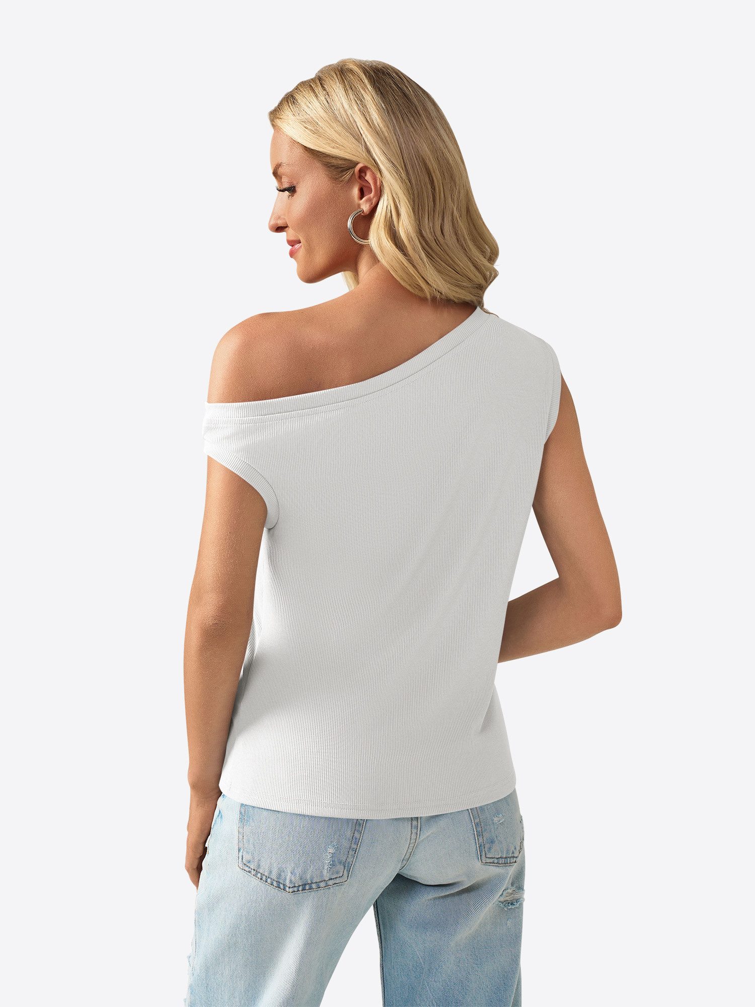 Imily Bela Tanktop Damen Sommerliche Rippstricktops mit One-Shoulder (Packung, 1-tlg., 1per-Pack) einfarbig