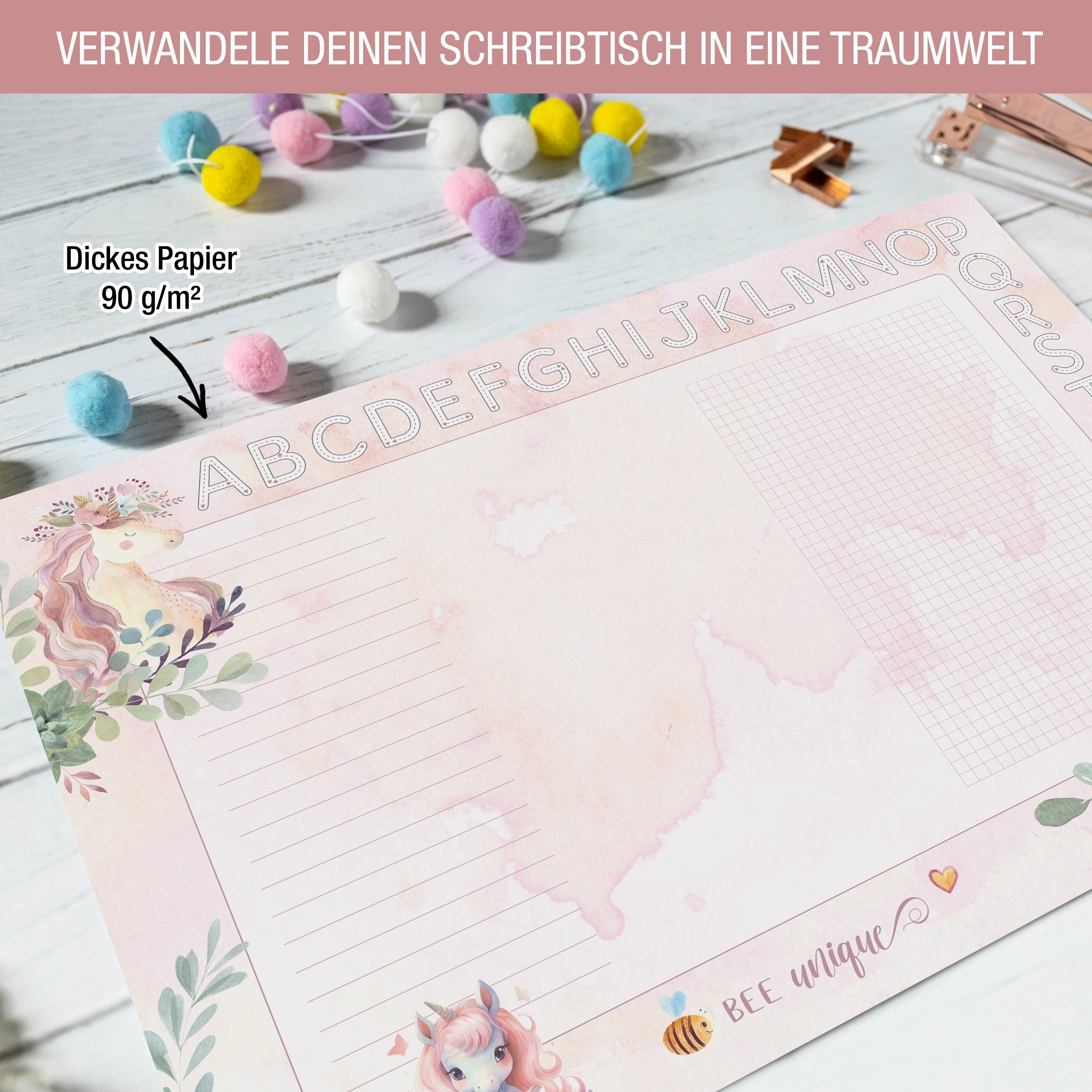 TOBJA Schreibtischunterlage A3 Schreibtischunterlage Einhorn Mädchen Rosa Unicorn – Bild 5 von 5