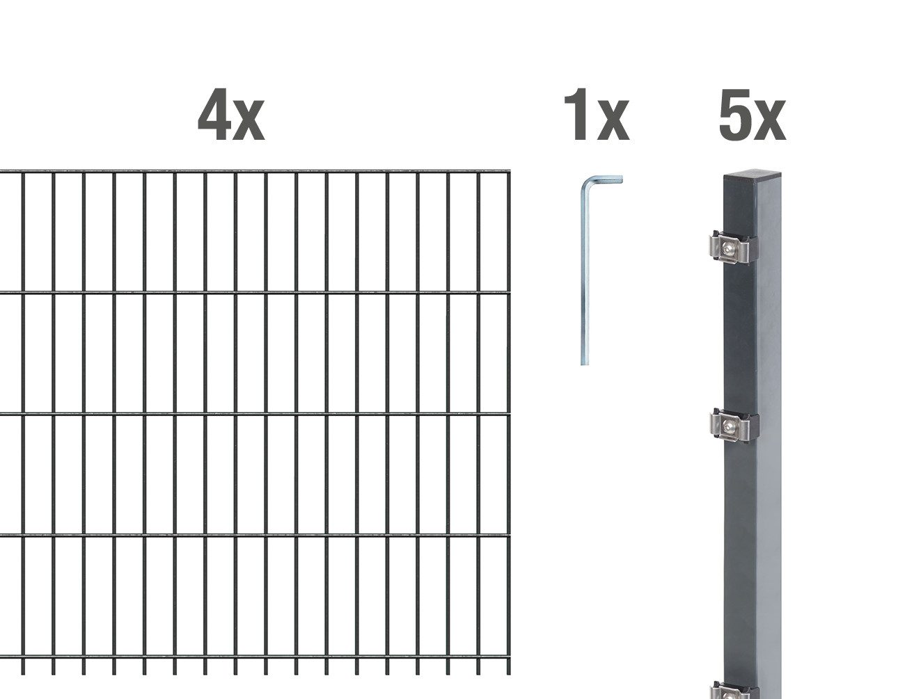 Alberts Einstabmattenzaun Alberts 641252 Doppelstabmattenzaun als 12 tlg. Zaun-Komplettset, anth, Alberts Doppelstabmattenzaun 6-5-6, 2,5 m Matte, Höhe 83-203 cm, Länge