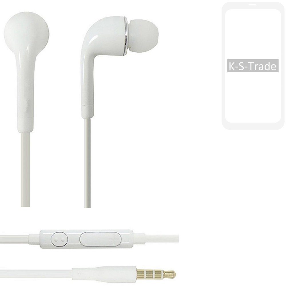 K-S-Trade für Xiaomi Redmi Note 9 In-Ear-Kopfhörer (Kopfhörer Headset mit Mikrofon u Lautstärkeregler weiß 3,5mm)