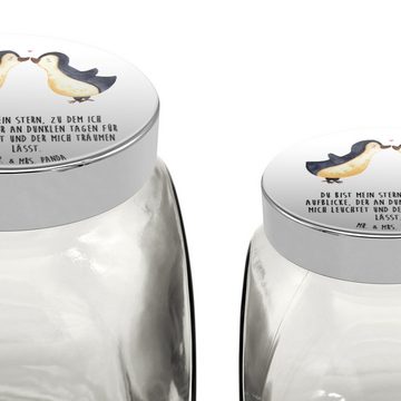 Mr. & Mrs. Panda Vorratsglas XL 2000ml Pinguin Liebe - Weiß - Geschenk, Süßigkeitenglas, Verlobte, Premium Glas, (1-tlg), Vielseitig einsetzbar