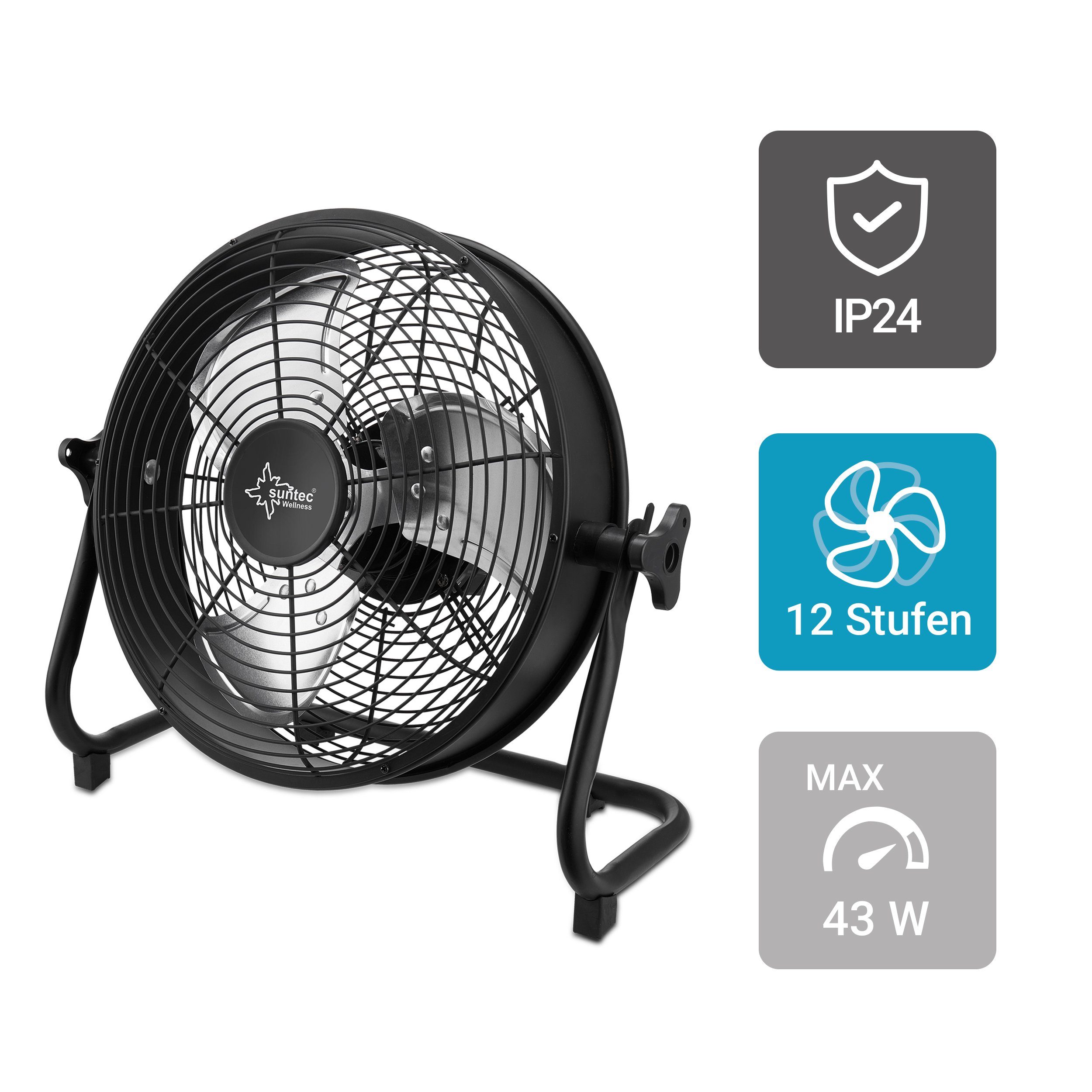 Suntec Wellness Bodenventilator CoolBreeze 3000 BV rechargeable, Ventilator inkl. USB-Aufladefunktion, Fan, 43 Watt