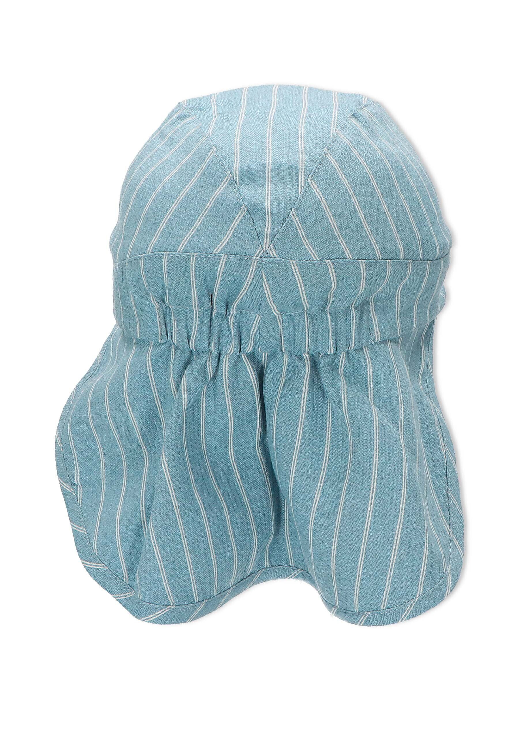 Sommer) den Nackenschutz (1-St., mit Kindermütze UV-Sonnenschutz hellblau Schirmmütze Baby Schirm für mit Hut UV-Popeline aus unifarben perfekt Sterntaler® Beanie mit 50+