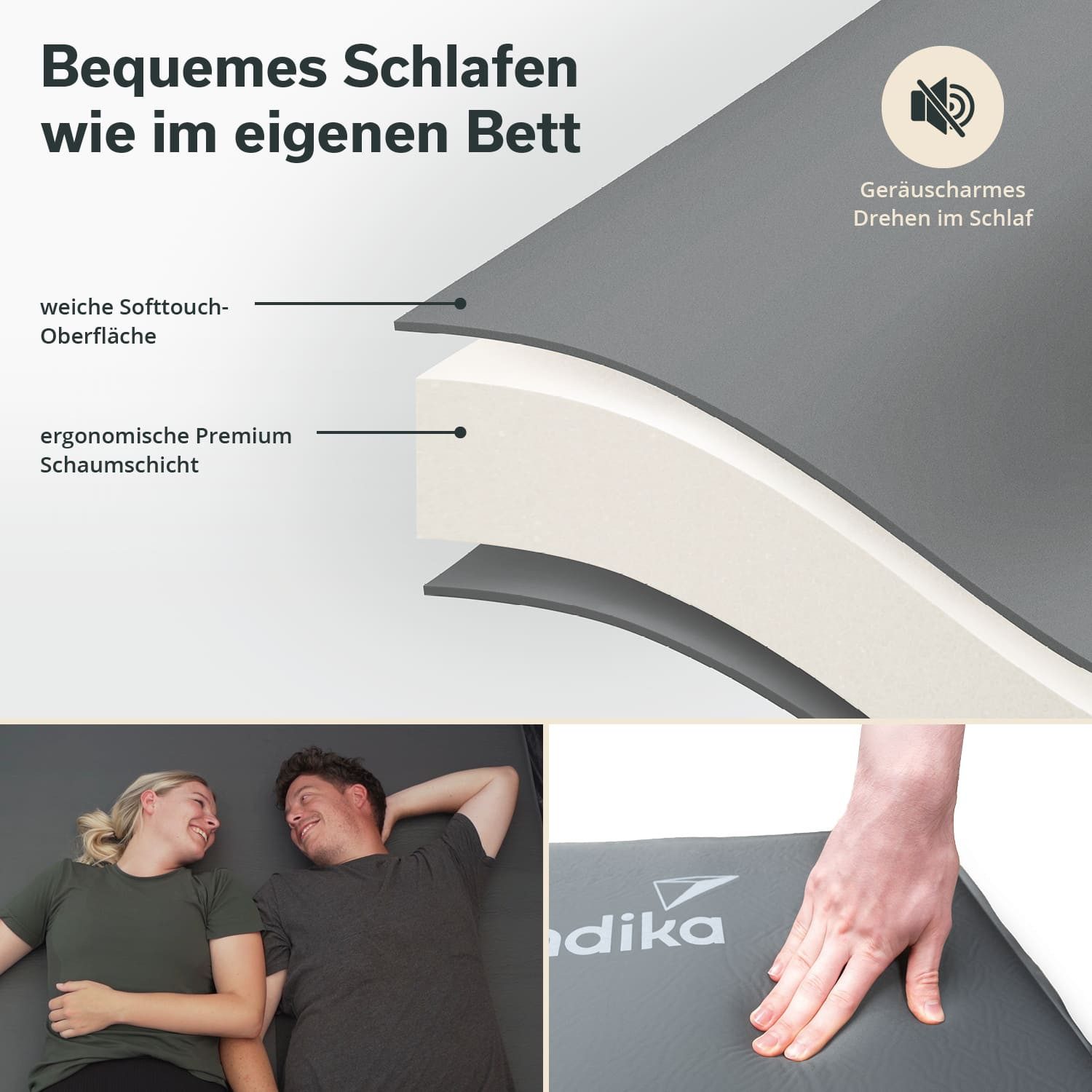 Skandika Luftmatratze Doppel-Isomatte Easy 3D Premium Flex, 2 Personen, inklusive USB-Pumpe, (ideal für Camping, Van-Reisen oder als Gästebett zu Hause), Maße 200×150×12cm, Max Gewicht 300 kg, Integrierte Pumpe, Tragetasche