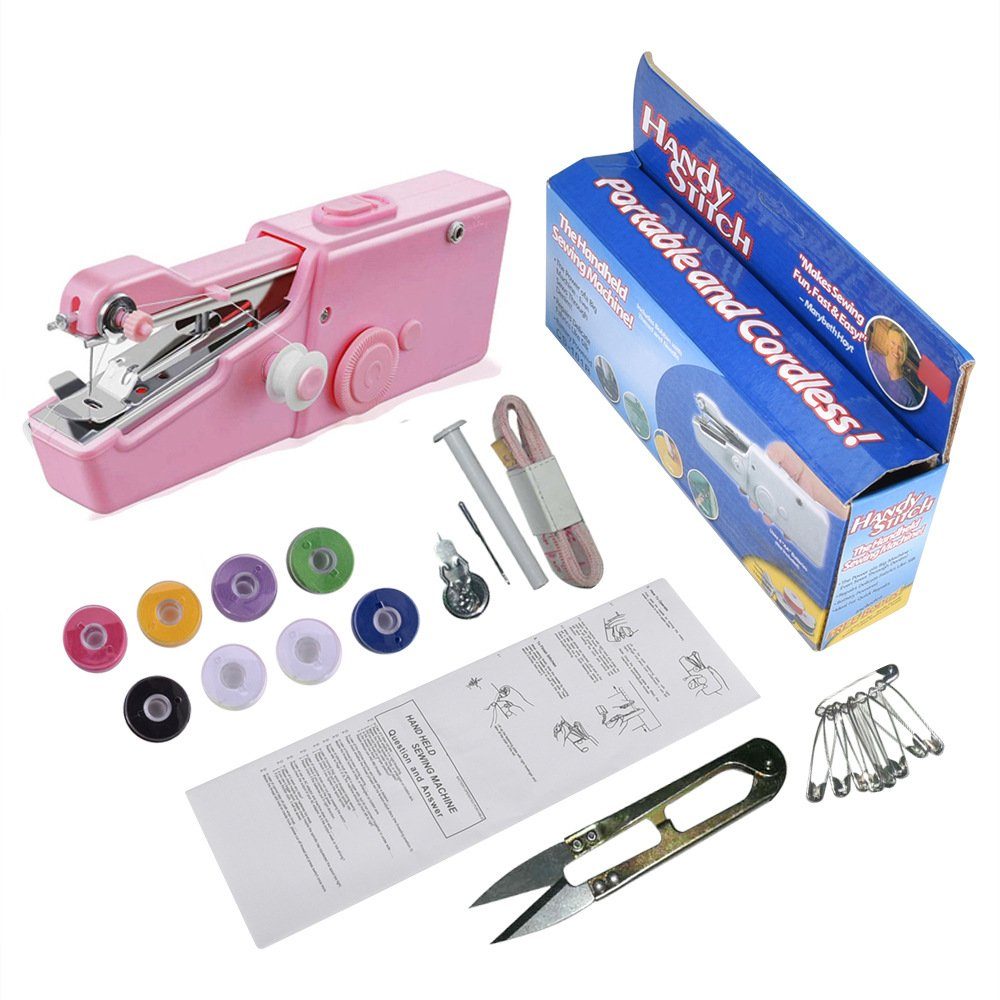 Tragbare Nähmaschine Kabelloses autolock für Schnelle Handnähmaschine,Mini-Nähmaschine Handnähwerkzeug, Nähmaschine,Unverzichtbar Reparaturen pink