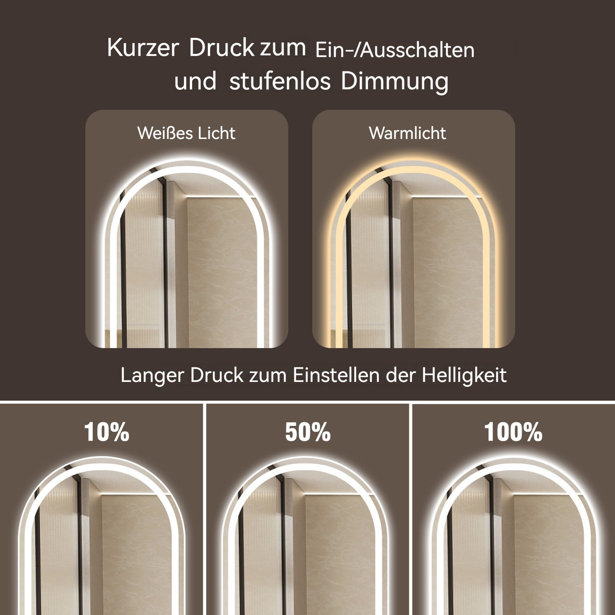 OKWISH Spiegel Smart Mirror for Modern Home Decor (LED Badspiegel– Anti-Beschlag Touch Silber, 1-St., 60*100cm)
