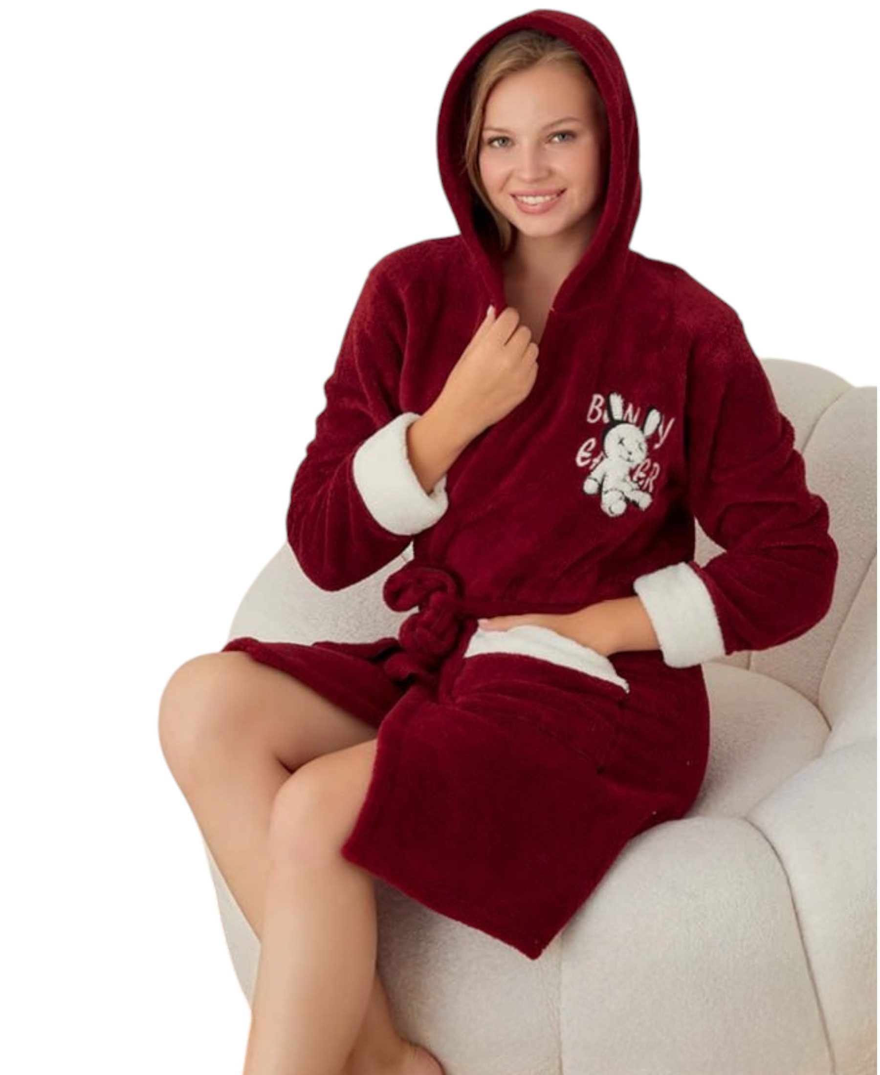 fashionshowcase Bademantel Damen mit Kapuze Flauschig Weich,Wellsoft-Fleece günstig online kaufen