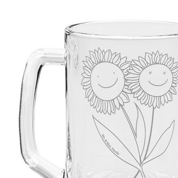 Mr. & Mrs. Panda Bierkrug Blume Sonnenblume - Transparent - Geschenk, Garten, Bierkrug Glas, Bl, Premium Glas, Lasergravur