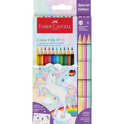 Faber-Castell Buntstift Buntstift Colour Grip Einhorn 10 Buntstifte + 3 Glitzer Stifte, Bruchfest