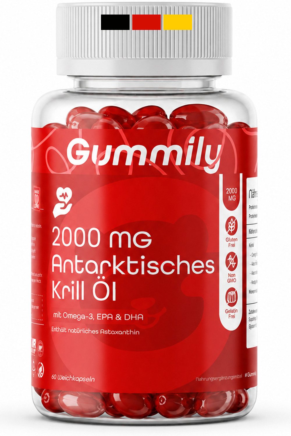 Gummily® Antarktisches Krillöl Weichkapseln, 60 St., 180 g, Omega 3 - EPA - DHA - Astaxanthin